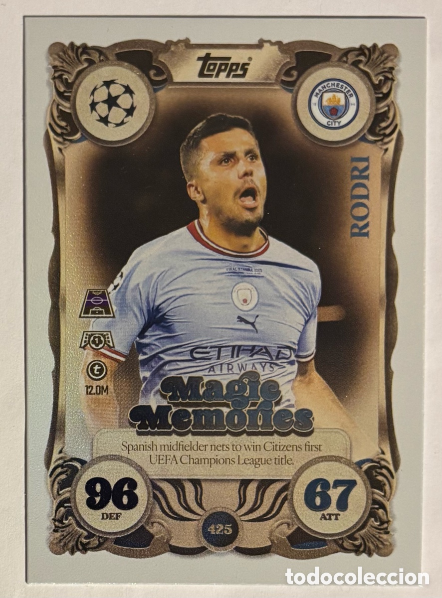 Cromos de f&uacute;tbol: RODRI (MANCHESTER CITY). CARTA MAGIC MEMORIES TOPPS MATCH ATTAX 2025/26.