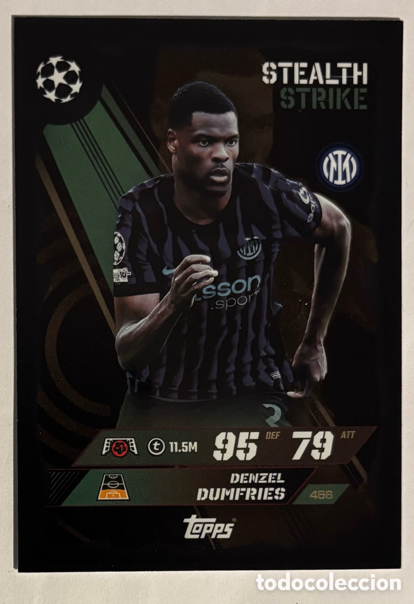 Cromos de f&uacute;tbol: DENZEL DUMFRIES (INTER MILAN). CARTA STEALTH STRIKE TOPPS MATCH ATTAX 2025/26.