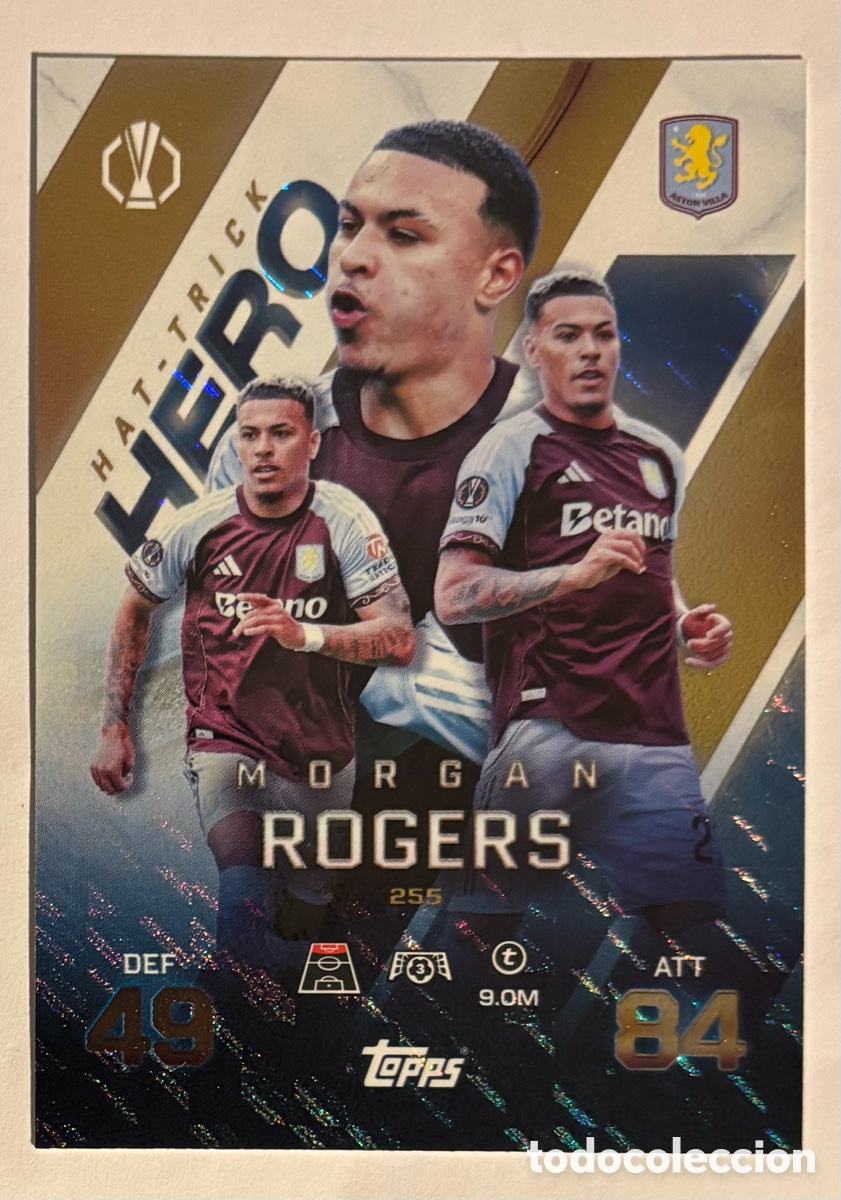 Cromos de f&uacute;tbol: MORGAN ROGERS (ASTON VILLA). CARTA HAT-TRICK HERO TOPPS MATCH ATTAX 2025/26.