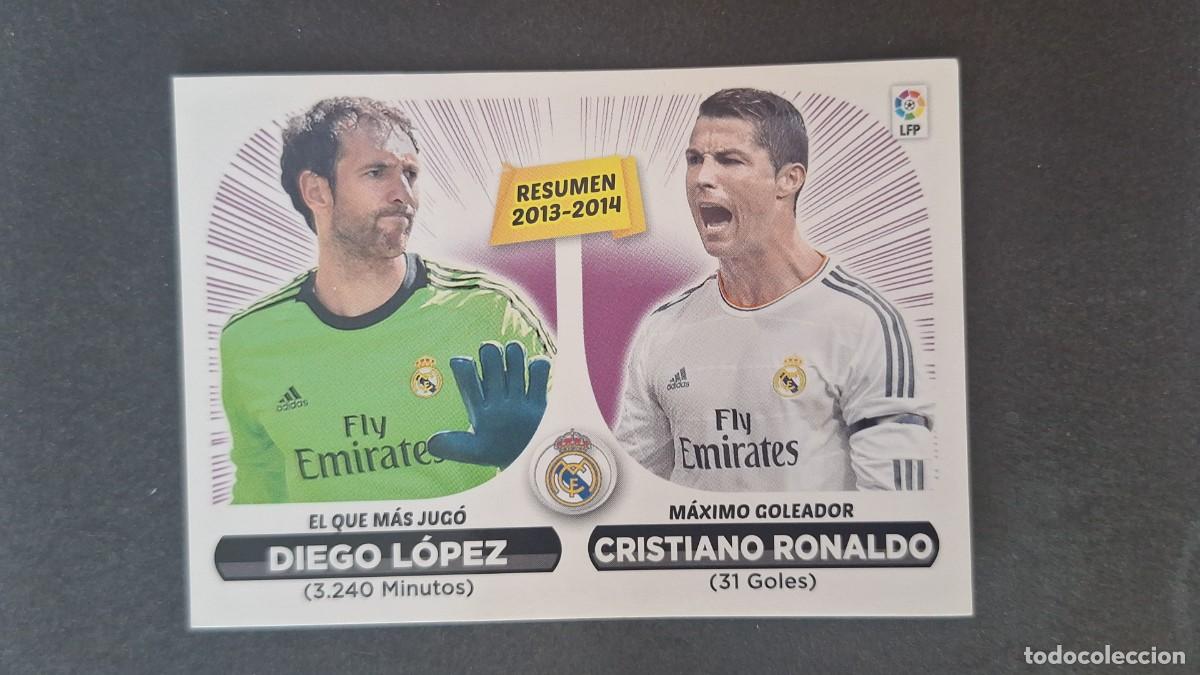 Cromos de f&uacute;tbol: L4 DIEGO LOPEZ - CRISTIANO RONALDO RESUMEN REAL MADRID LIGA ESTE 2014 2015 NUNCA PEGADO SIN PEGAR