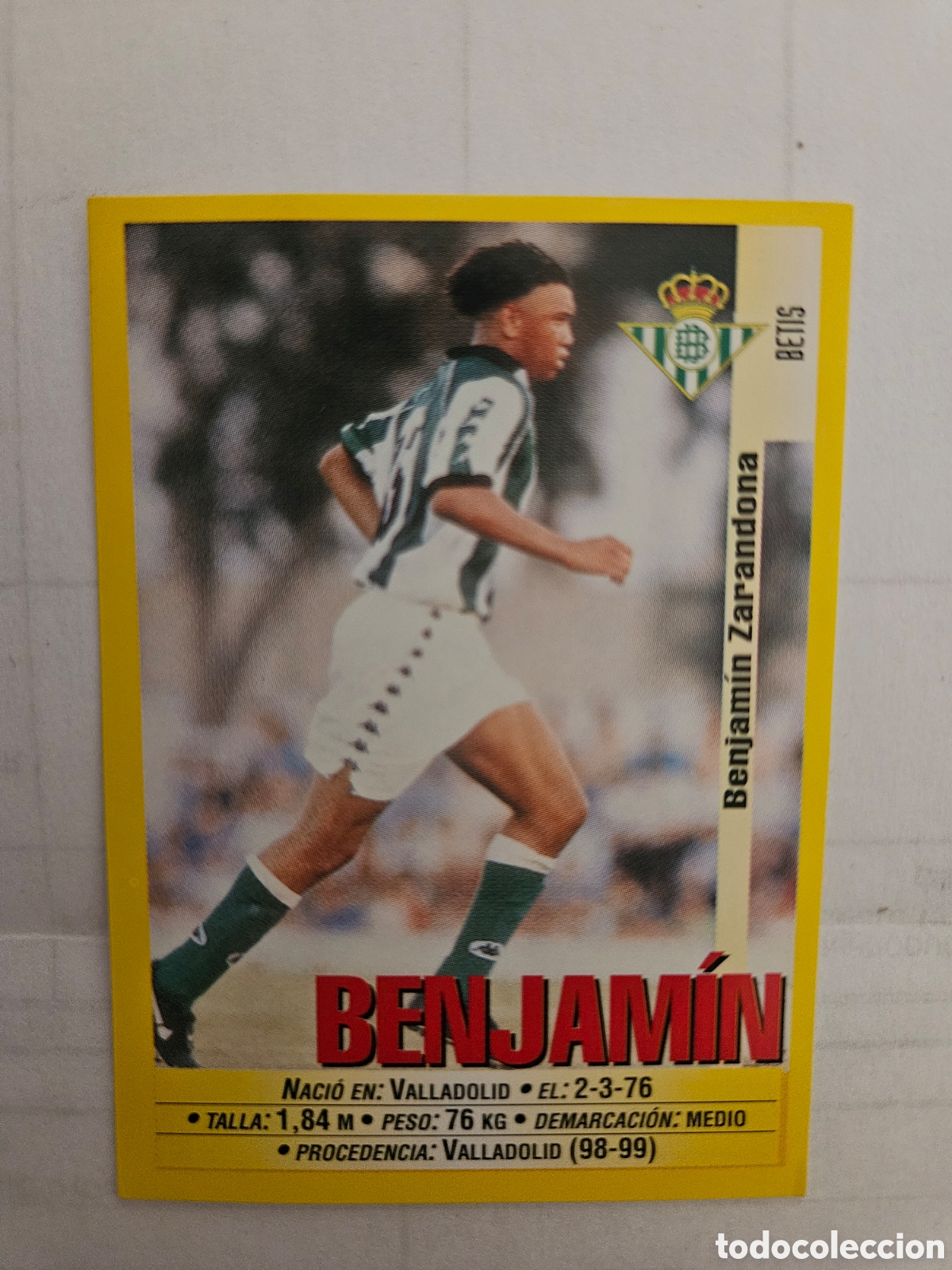 Cromos de f&uacute;tbol: BENJAMIN REAL BETIS PANINI 1999 2000 CROMO FUTBOL LIGA 99 00 - SIN PEGAR