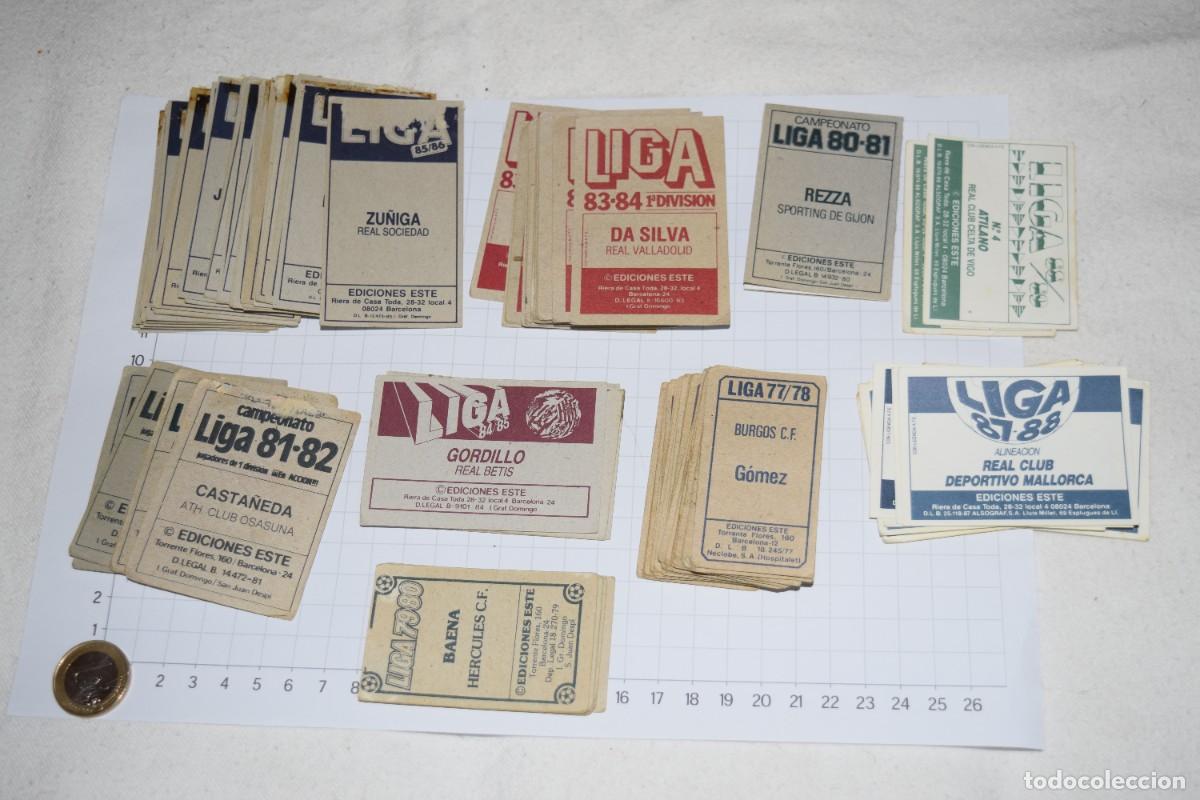 Fu&szlig;ball-Sticker: LOTE de 99 CROMOS - LIGAS variadas, a&ntilde;os 70 y 80 - Todos de ediciones ESTE - &iexcl;Mira fotos y detalles!