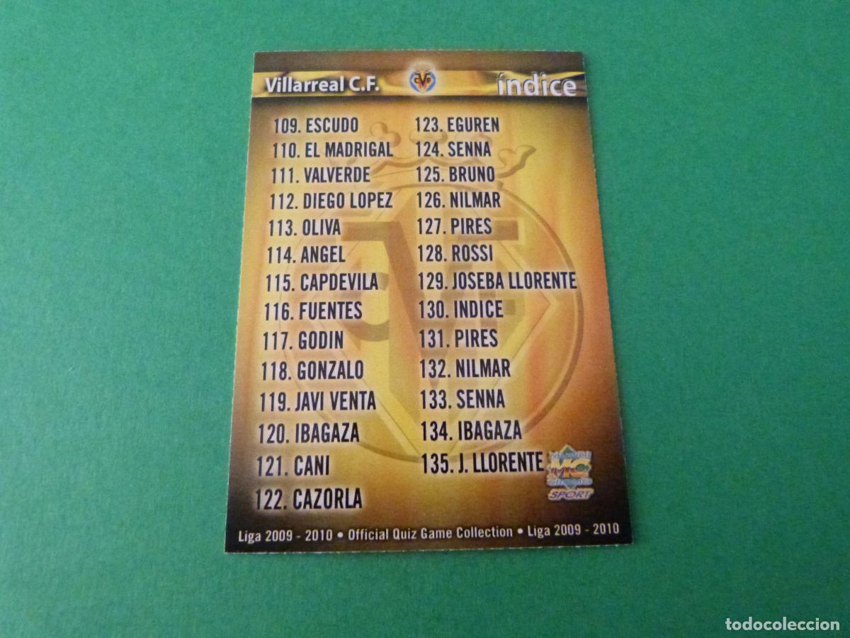 Cromos de f&uacute;tbol: TRADING CARD FUTBOL INDICE VILLARREAL C.F. N&ordm; 130 FICHAS LIGA MUNDICROMO 2009-2010/09-10