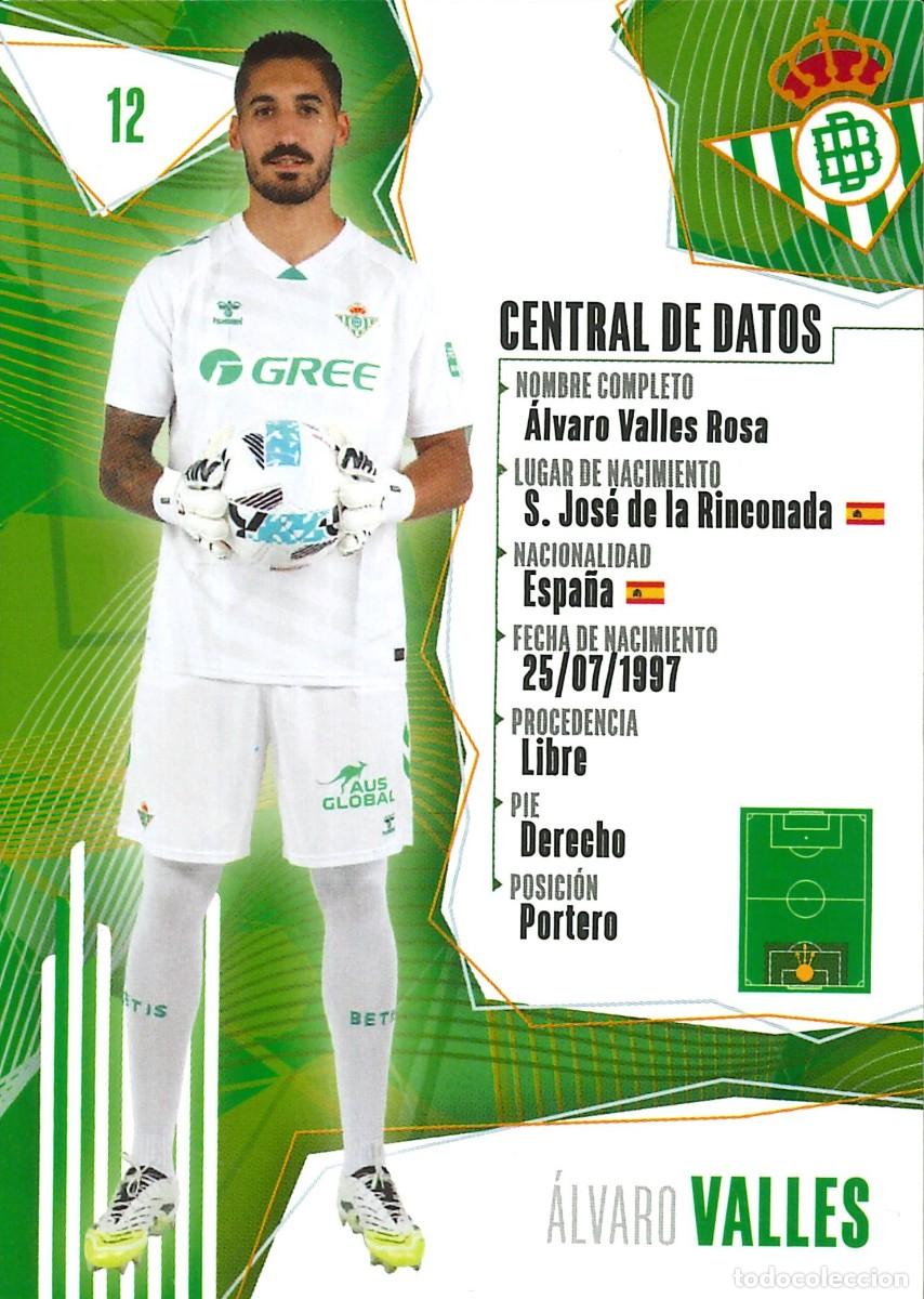 Football Stickers: FUTBOL - BETIS CARDS - 2025-2026 - 25-26 - REAL BETIS - 012 - ALVARO VALLES - CENTRAL DE DATOS