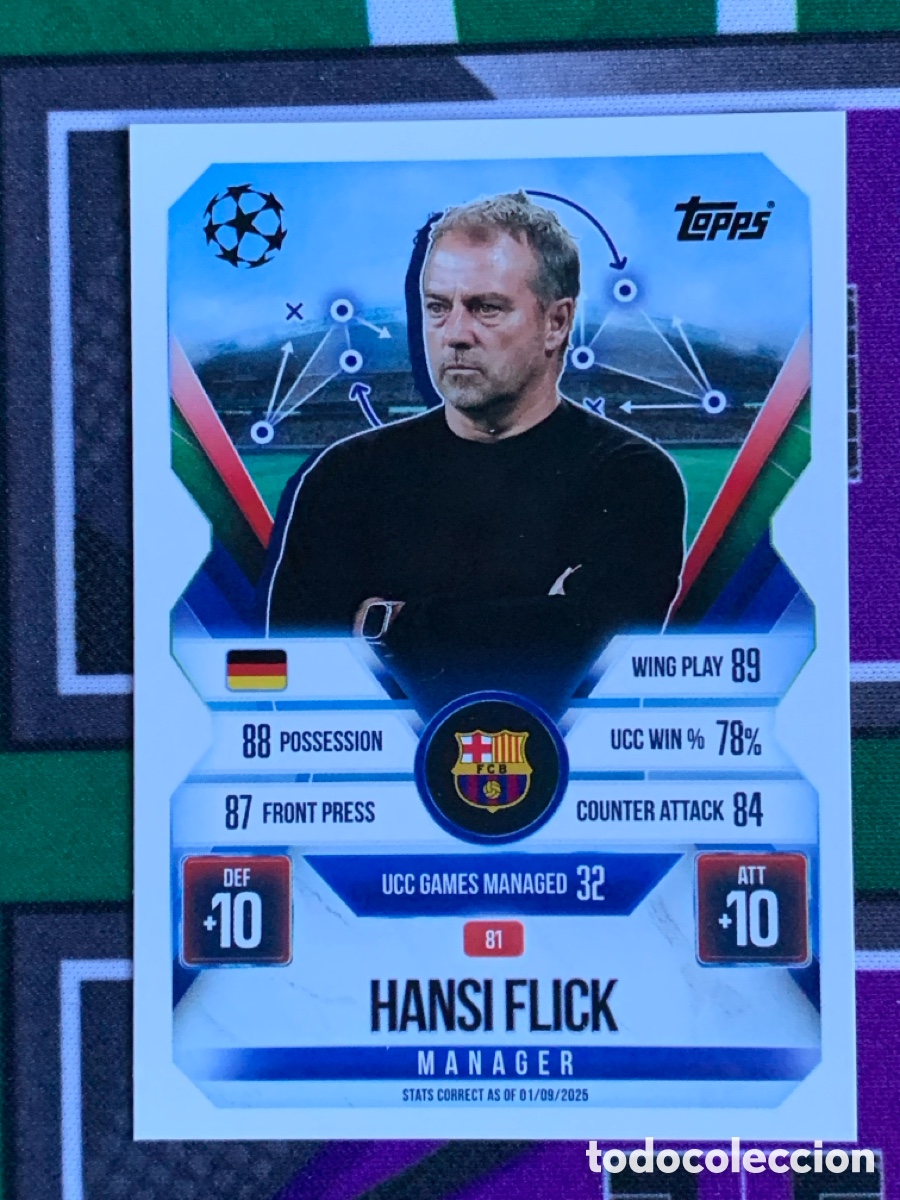 Cartes &agrave; collectionner de Football: 81 Hansi Flick FC Barcelona Manager Match Attax Extra 2025 2026 25 26