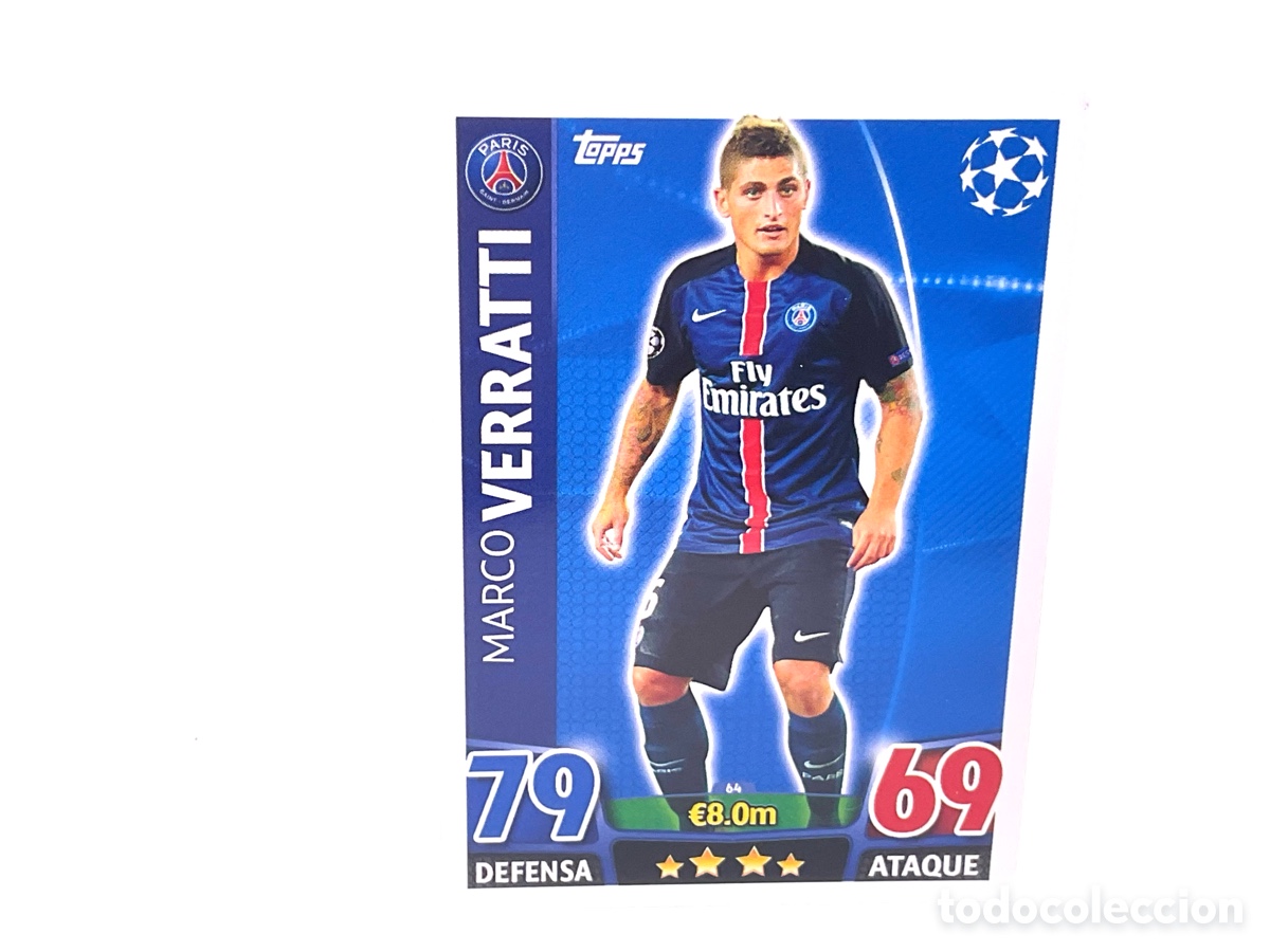 Cartes &agrave; collectionner de Football: CROMO N&ordm; 64. MARCO VERRATTI . PSG . TOPPS CHAMPIONS LEAGUE MATCH ATTAX 2015 - 2016