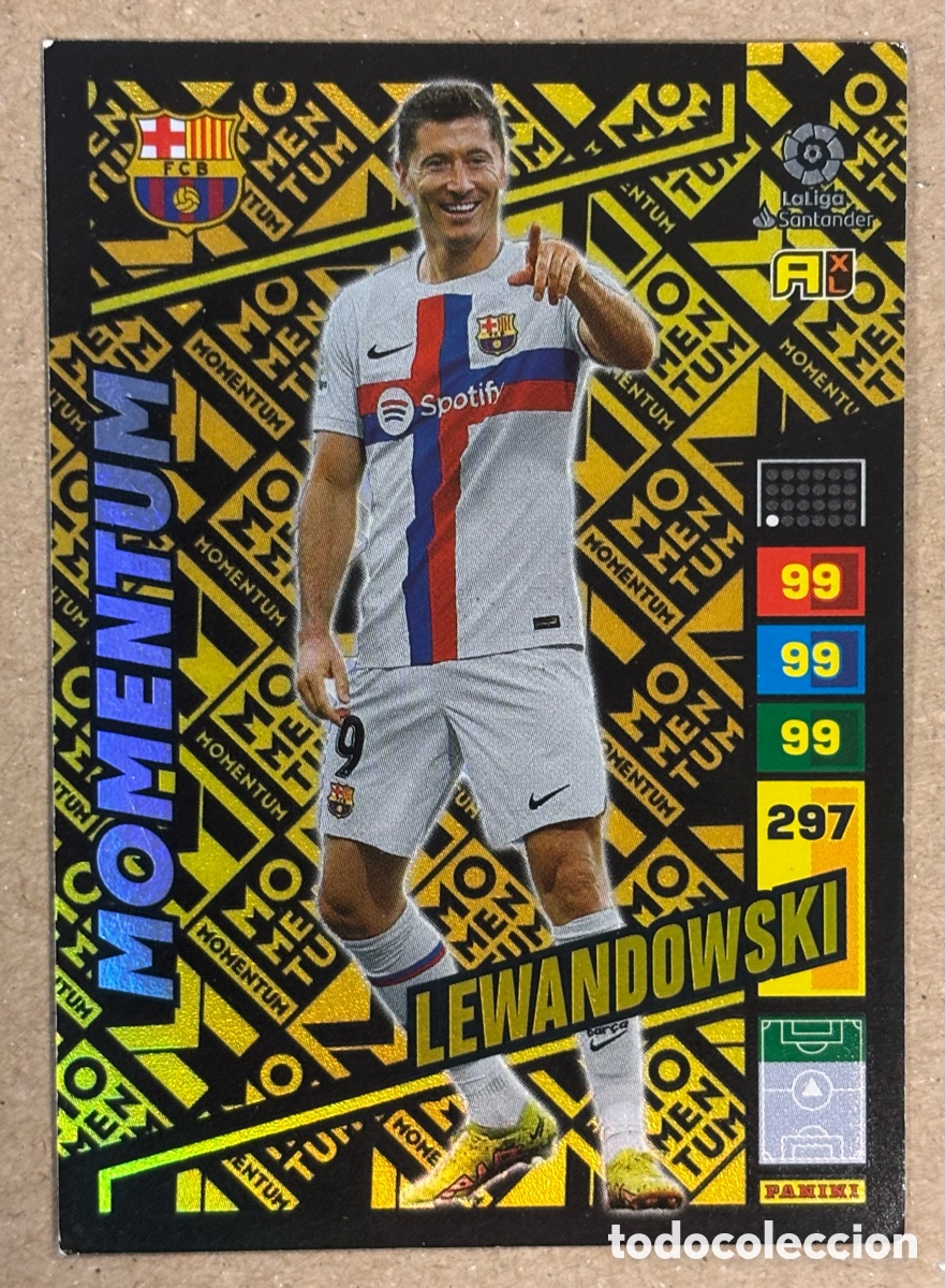 Fu&szlig;ball-Sticker: LEWANDOWSKI (FC BARCELONA). CARTA MOMENTUM PANINI ADRENALYN XL LA LIGA 2022-23.