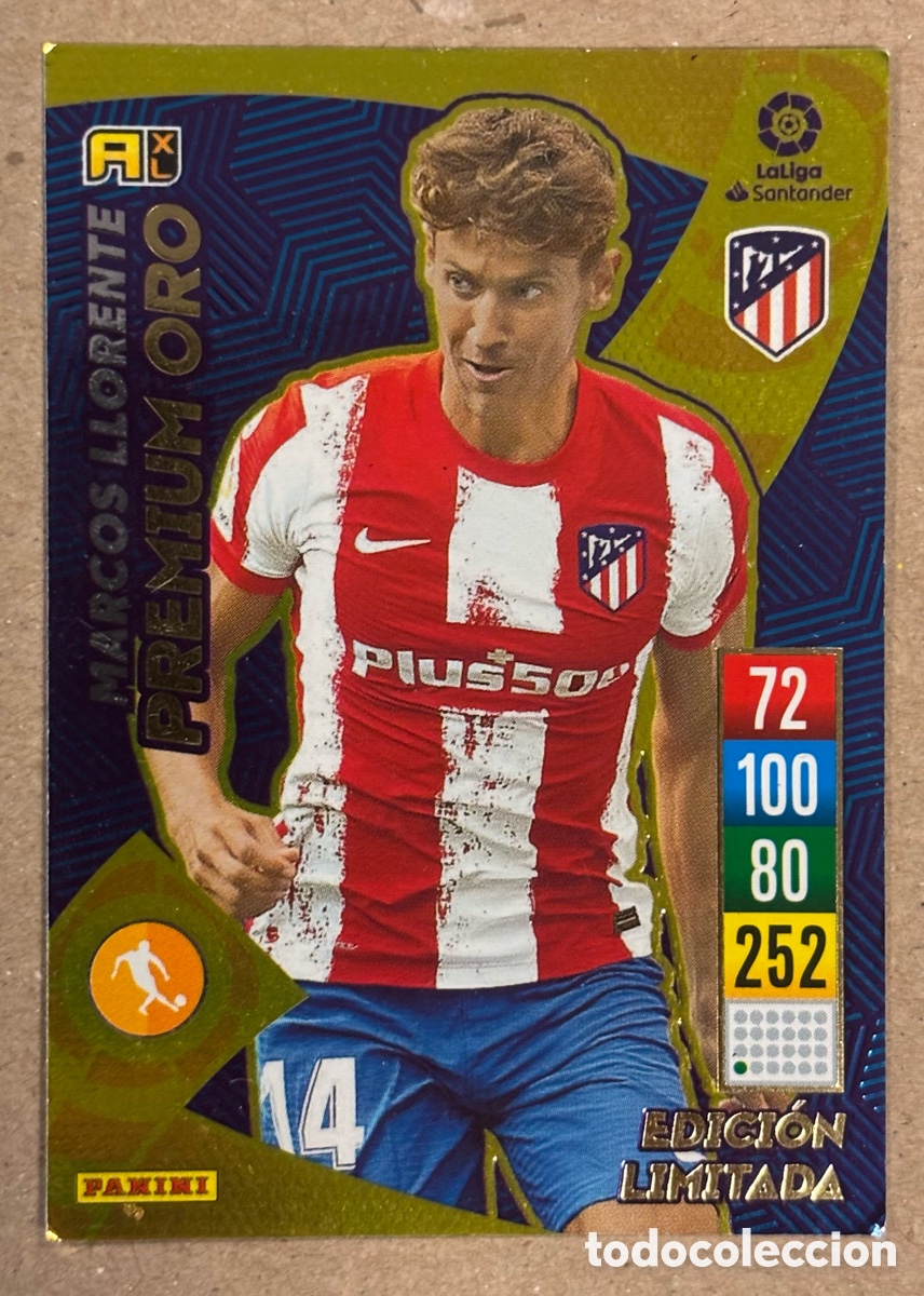 Cromos de f&uacute;tbol: MARCOS LLORENTE (ATL&Eacute;TICO MADRID). CARTA PREMIUM ORO PANINI ADRENALYN XL LA LIGA 2021-22.