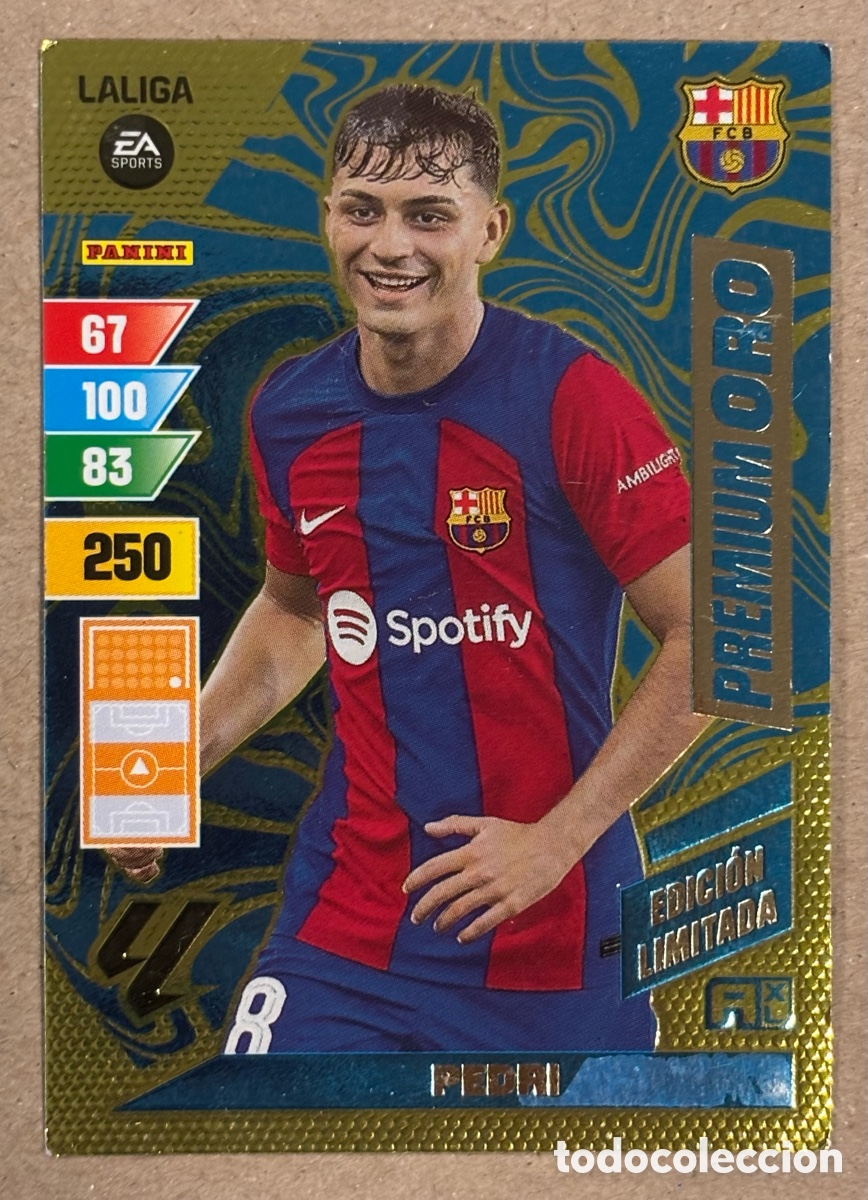 Cromos de f&uacute;tbol: PEDRI (FC BARCELONA). CARTA PREMIUM ORO PANINI ADRENALYN XL LA LIGA 2023-24.