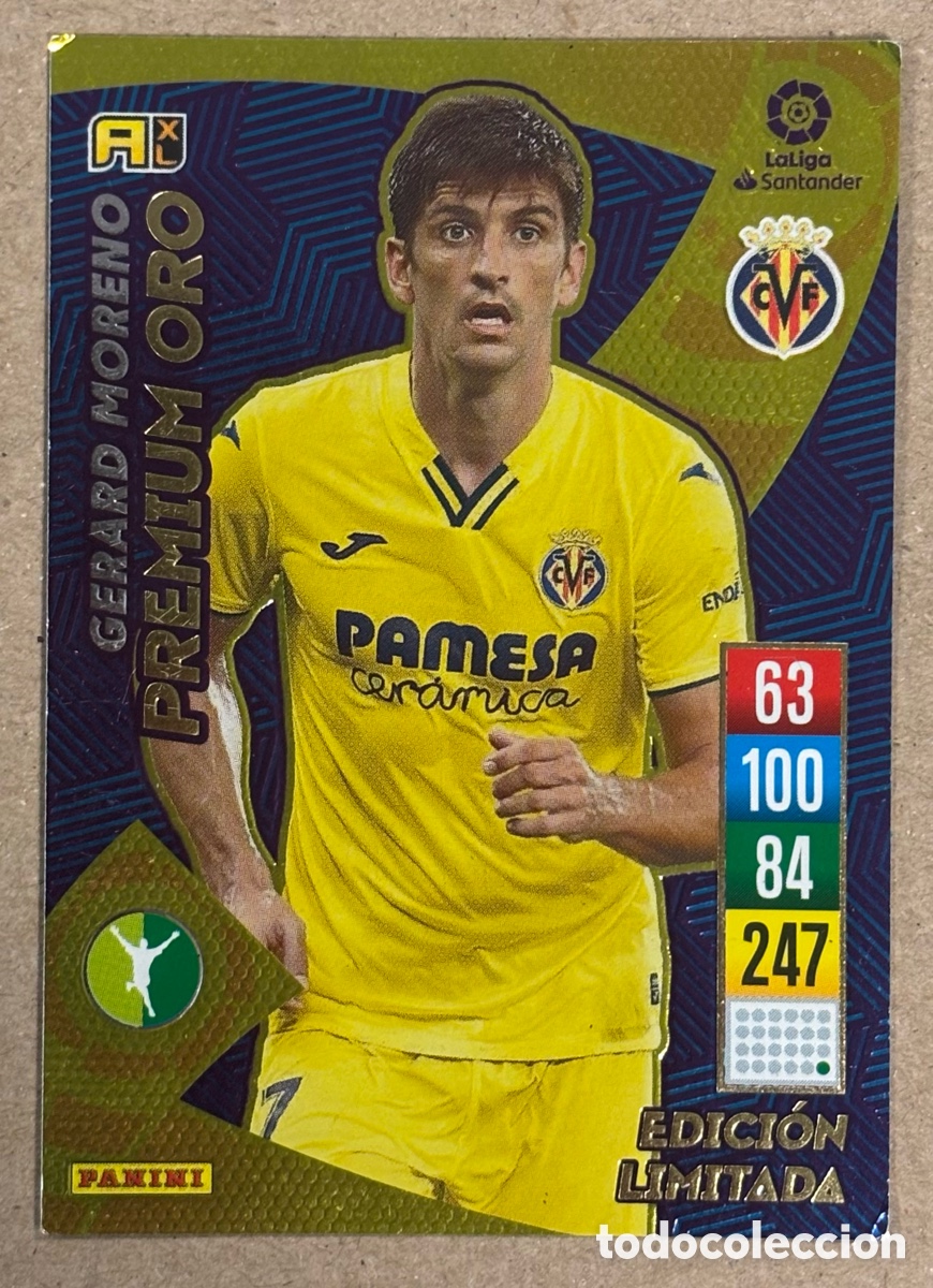 Cromos de f&uacute;tbol: GERARD ROMERO (VILLARREAL). CARTA PREMIUM ORO EDICI&Oacute;N LIMITADA PANINI ADRENALYN XL LA LIGA 2021-22