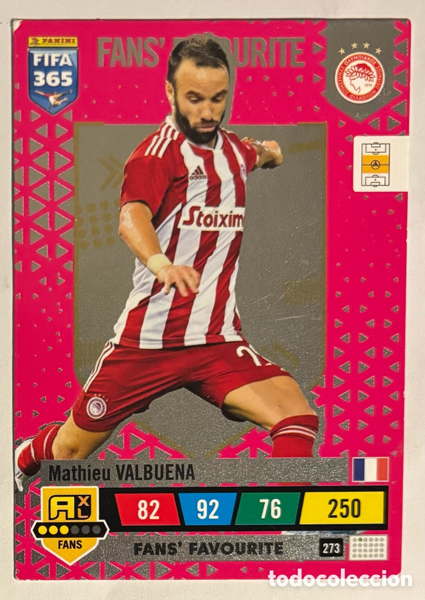 Cromos de f&uacute;tbol: MATHIEU VALBUENA (OLYMPIAKOS). CARTA FANS FAVOURITE PANINI ADRENALYN XL FIFA 365 2023.