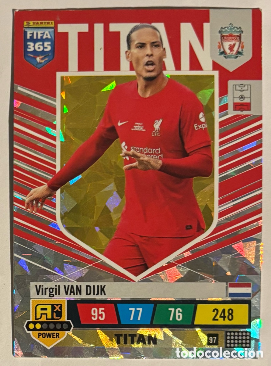 Cromos de f&uacute;tbol: VIRGIL VAN DIJK (LIVERPOOL FC). CARTA TIT&Aacute;N PANINI ADRENALYN XL FIFA 365 2023.