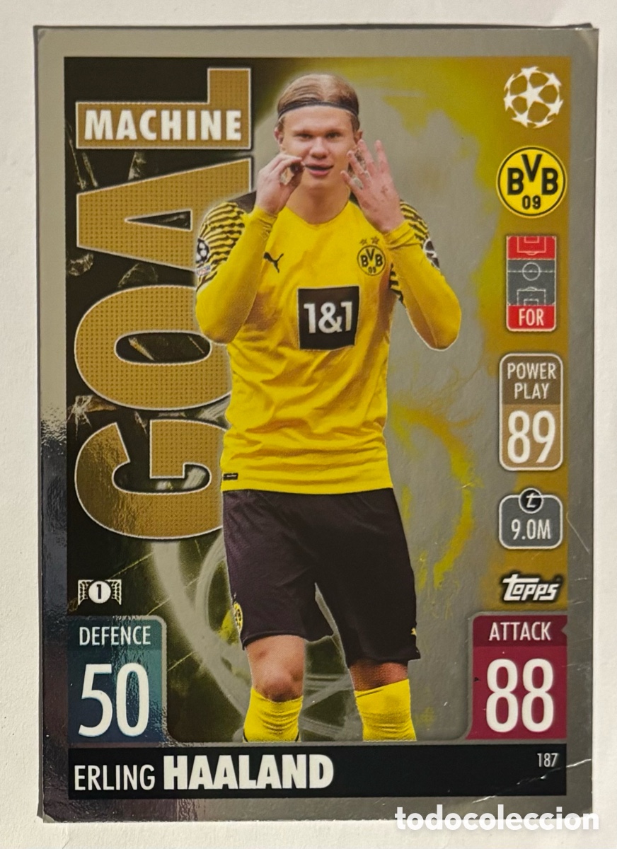 Cromos de f&uacute;tbol: ERLING HAALAND (BORUSSIA DORTMUND). CARTA GOAL MACHINE TOPPS MATCH ATTAX UEFA CHAMPIONS 2021