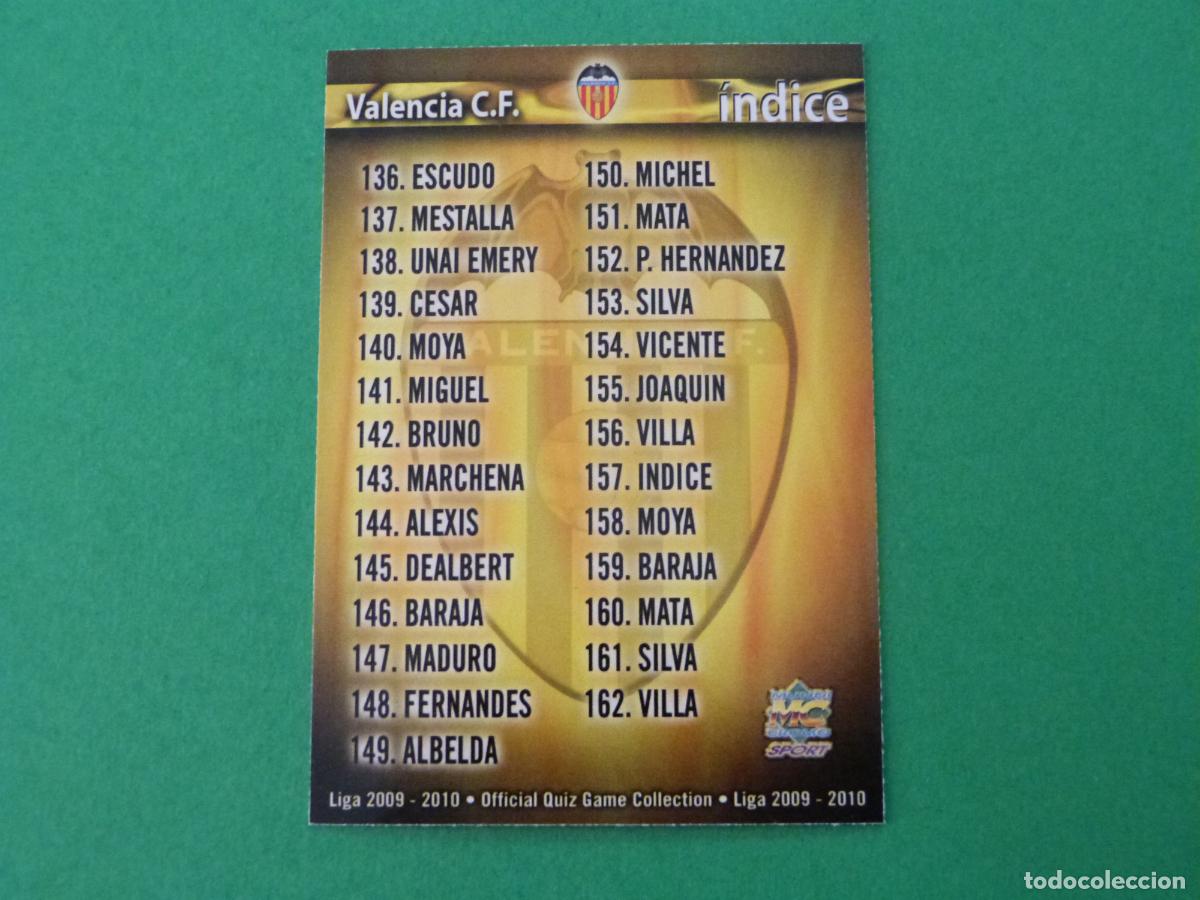 Cromos de f&uacute;tbol: TRADING CARD FUTBOL INDICE VALENCIA C.F. N&ordm; 157 FICHAS LIGA MUNDICROMO 2009-2010/09-10