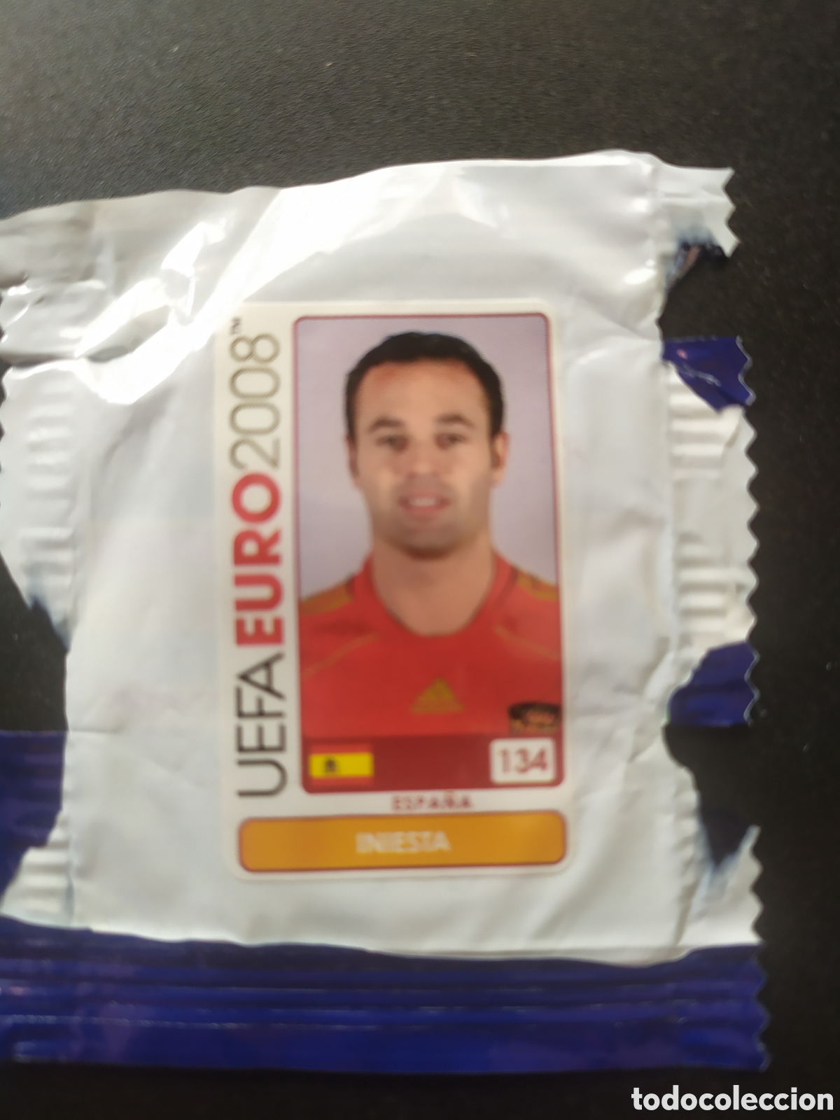 Cromos de Futebol: UEFA Euro 2008 Austria Suiza panini mini sticker chicle Iniesta n&deg; 134 Espa&ntilde;a sin pegar