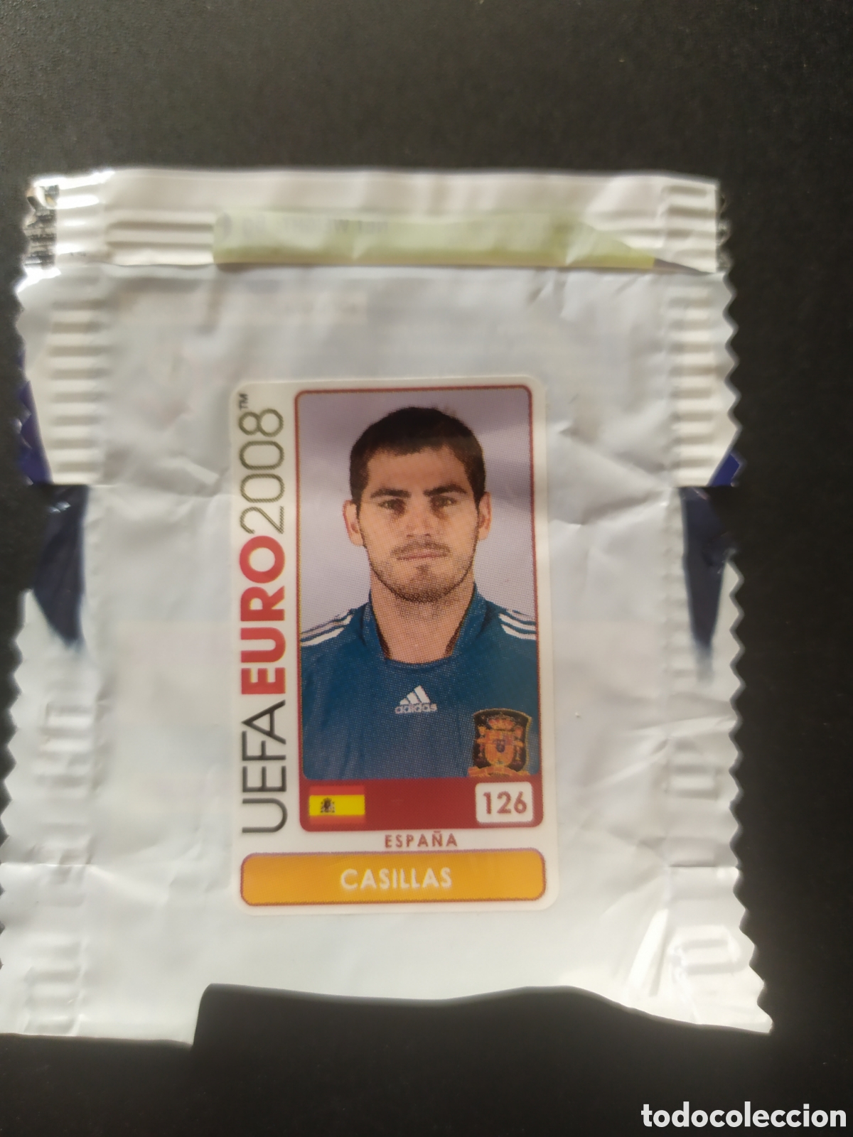 Cromos de f&uacute;tbol: UEFA Euro 2008 Austria Suiza panini mini sticker chicle Casillas n&deg; 126 Espa&ntilde;a sin pegar