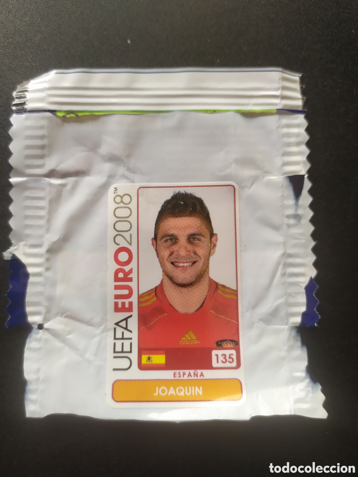 Cromos de f&uacute;tbol: UEFA Euro 2008 Austria Suiza panini mini sticker chicle Joaquin n&deg; 135 Espa&ntilde;a sin pegar