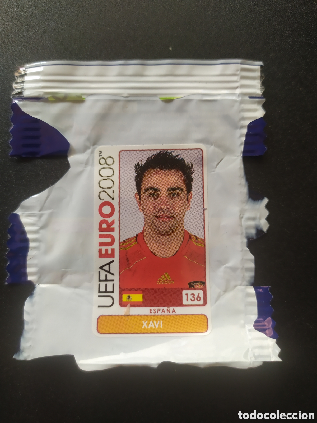 Cromos de f&uacute;tbol: UEFA Euro 2008 Austria Suiza panini mini sticker chicle Xavi n&deg; 136 Espa&ntilde;a sin pegar