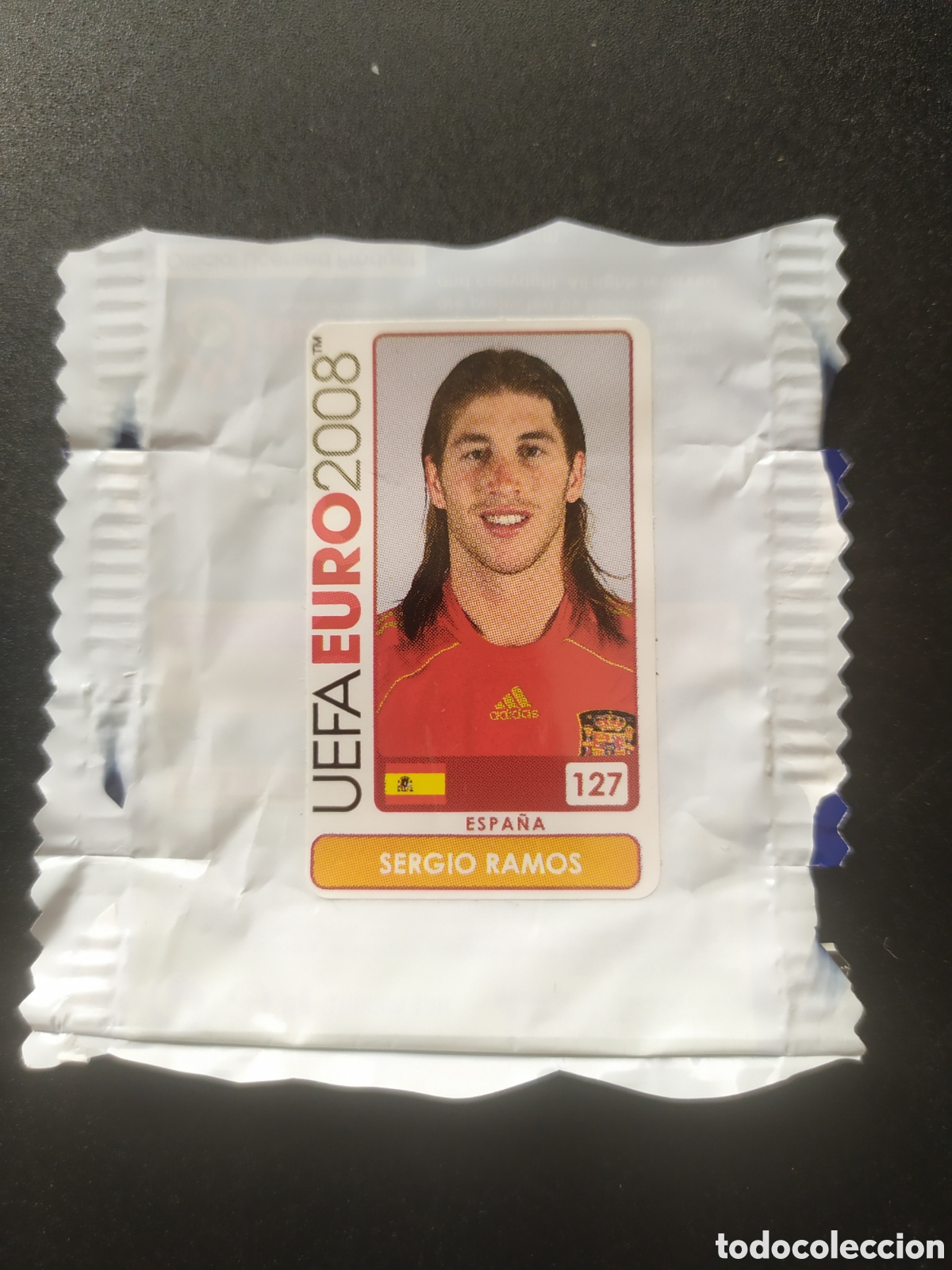 Cromos de f&uacute;tbol: UEFA Euro 2008 Austria Suiza panini mini sticker chicle Sergio Ramos n&deg; 127 Espa&ntilde;a sin pegar
