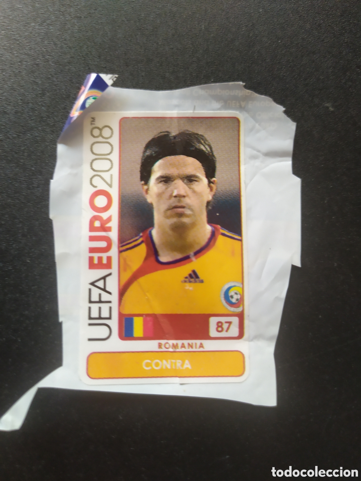 Cromos de f&uacute;tbol: UEFA Euro 2008 Austria Suiza panini mini sticker chicle Contra n&deg; 87 Rumania sin pegar