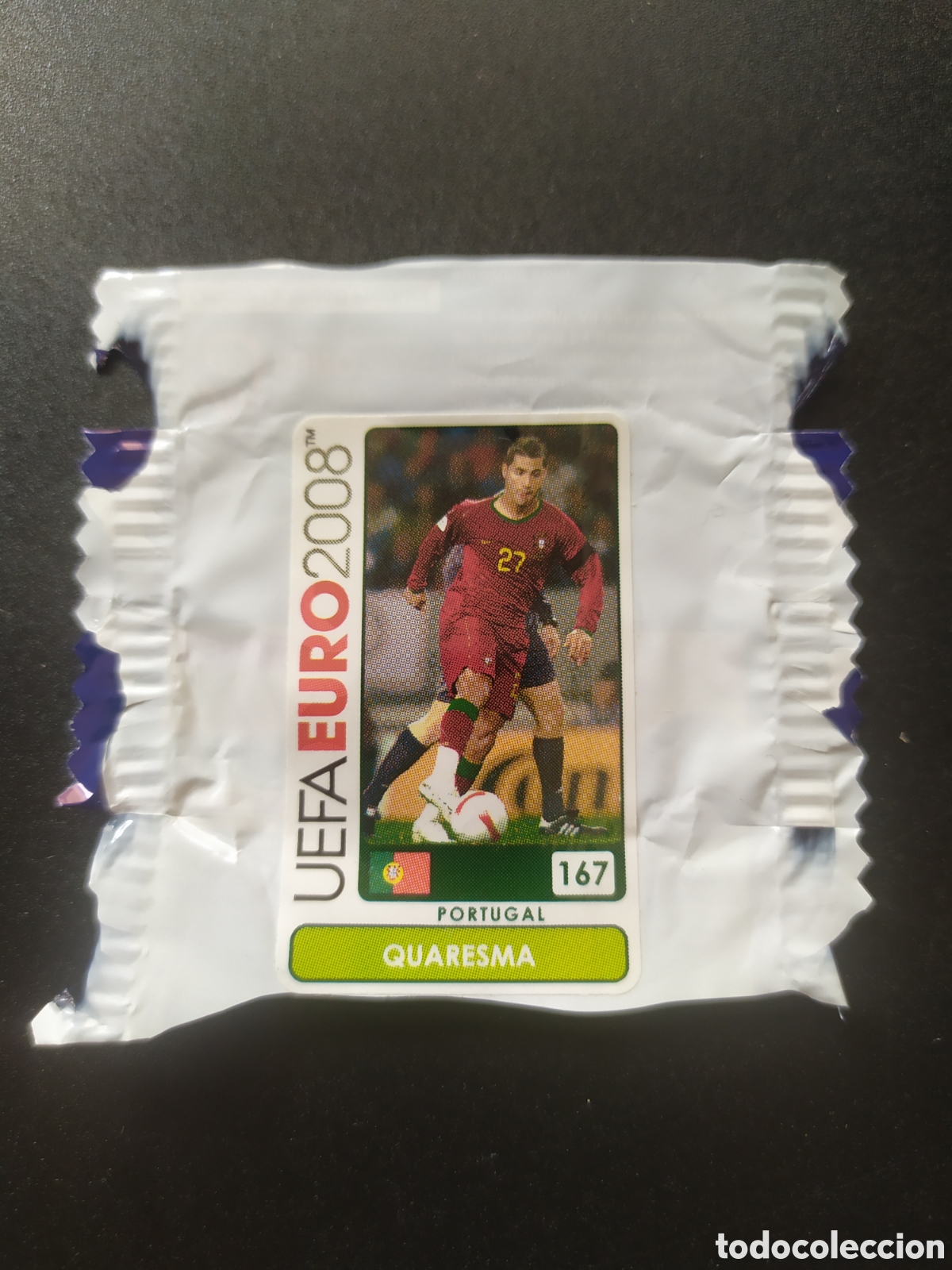 Cromos de f&uacute;tbol: UEFA Euro 2008 Austria Suiza panini mini sticker chicle Quaresma n&deg; 167 Portugal sin pegar