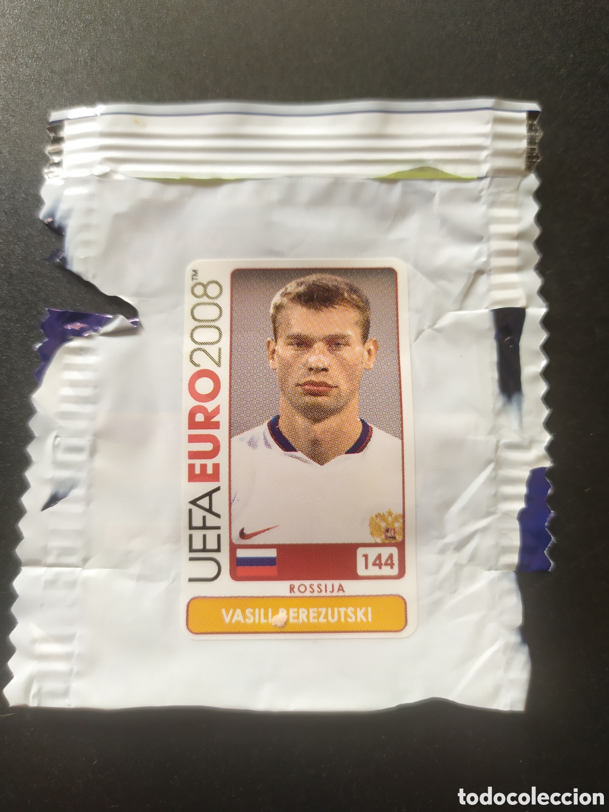 Cromos de f&uacute;tbol: UEFA Euro 2008 Austria Suiza panini mini sticker chicle Vasili Berezutski n&deg; 144 Rusia sin pegar