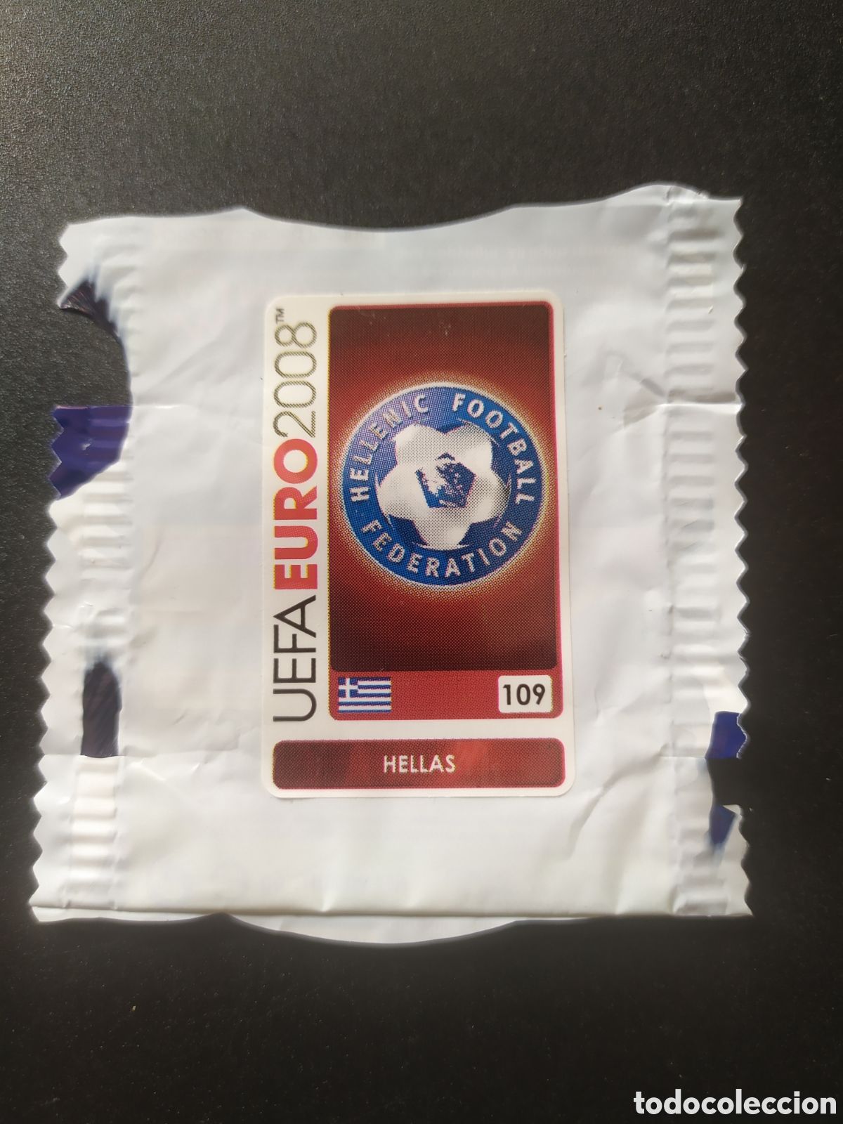 Cromos de f&uacute;tbol: UEFA Euro 2008 Austria Suiza panini mini sticker chicle escudo n&deg; 109 Grecia sin pegar