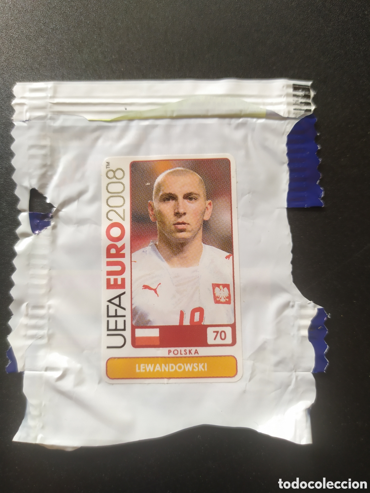 Cromos de f&uacute;tbol: UEFA Euro 2008 Austria Suiza panini mini sticker chicle Lewandowski n&deg; 70 Polonia sin pegar