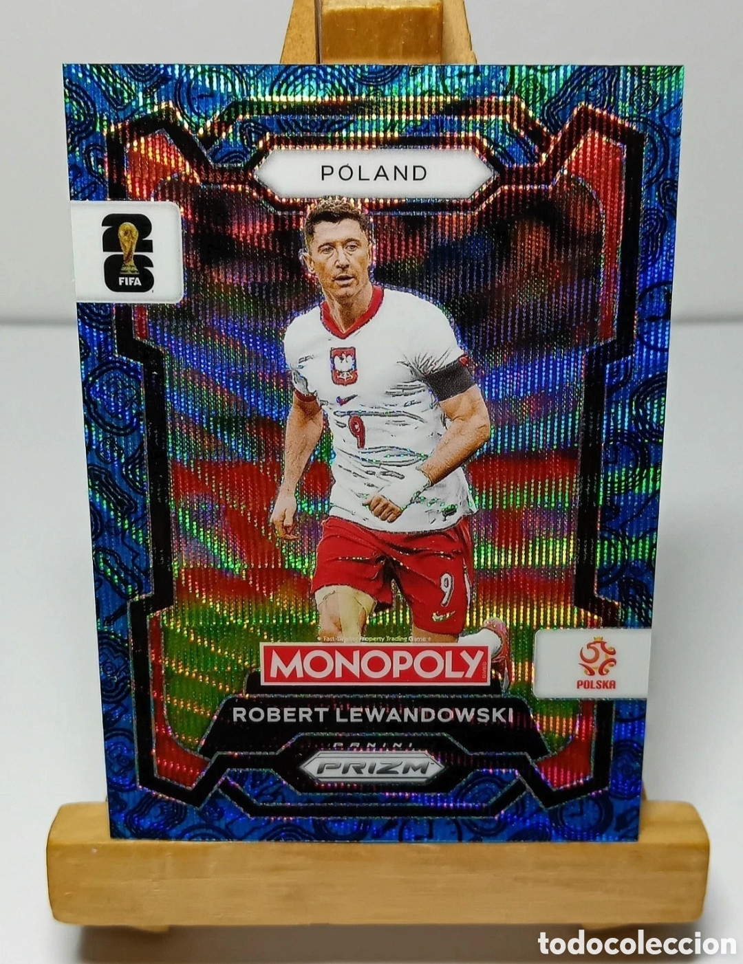 Cromos de f&uacute;tbol: ROBERT LEWANDOSKI 2026 POLONIA MONOPOLY FOUR CORNERS BLUE WAVE PRIZM PANINI.