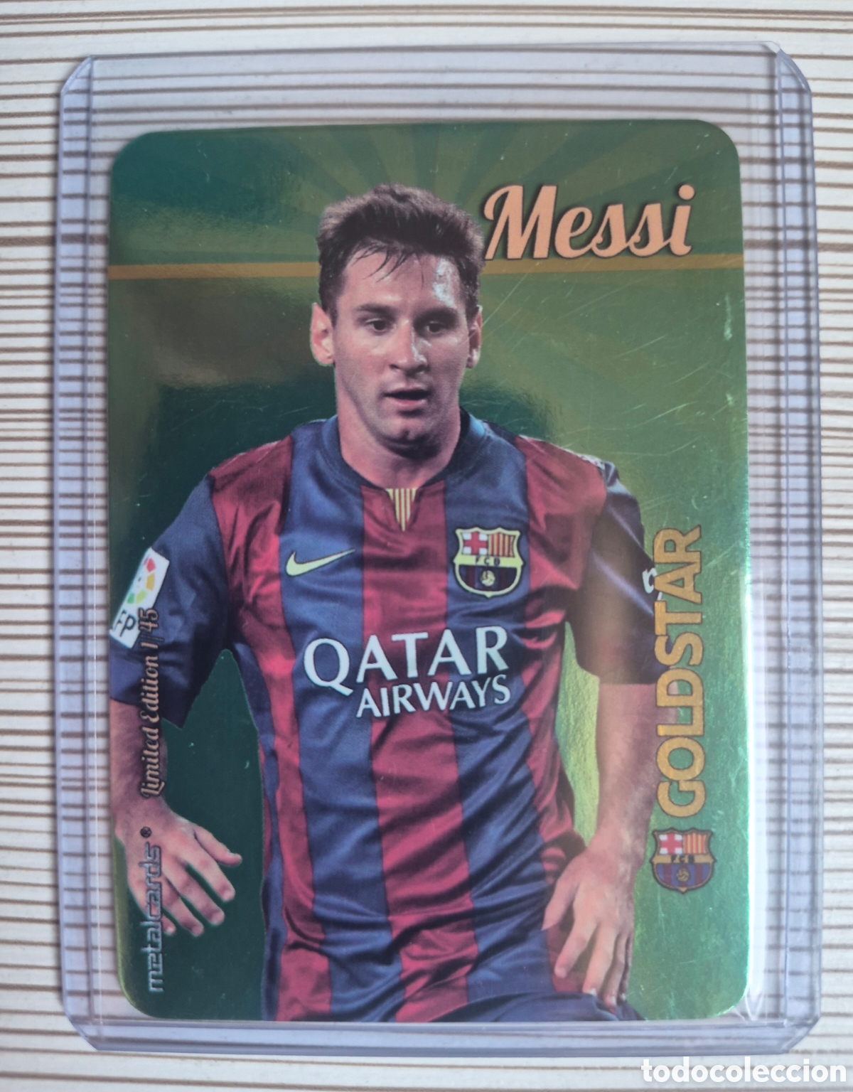 Cromos de f&uacute;tbol: MESSI GOLD STAR BRILLO LISO MUNDICROMO 2015 2016