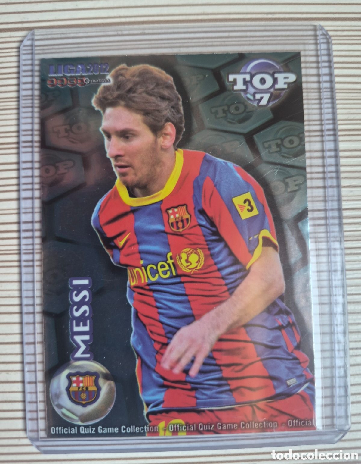 Cromos de f&uacute;tbol: MESSI TOP AZUL BRILLO LISO MUNDICROMO 2011 2012