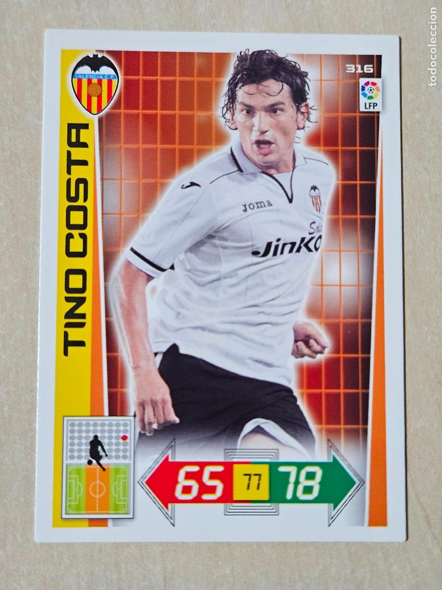 Cromos de f&uacute;tbol: FICHA N&ordm; 316 TINO COSTA - ADRENALYN 12 13 - PANINI 2012 -13 - CROMO - VALENCIA