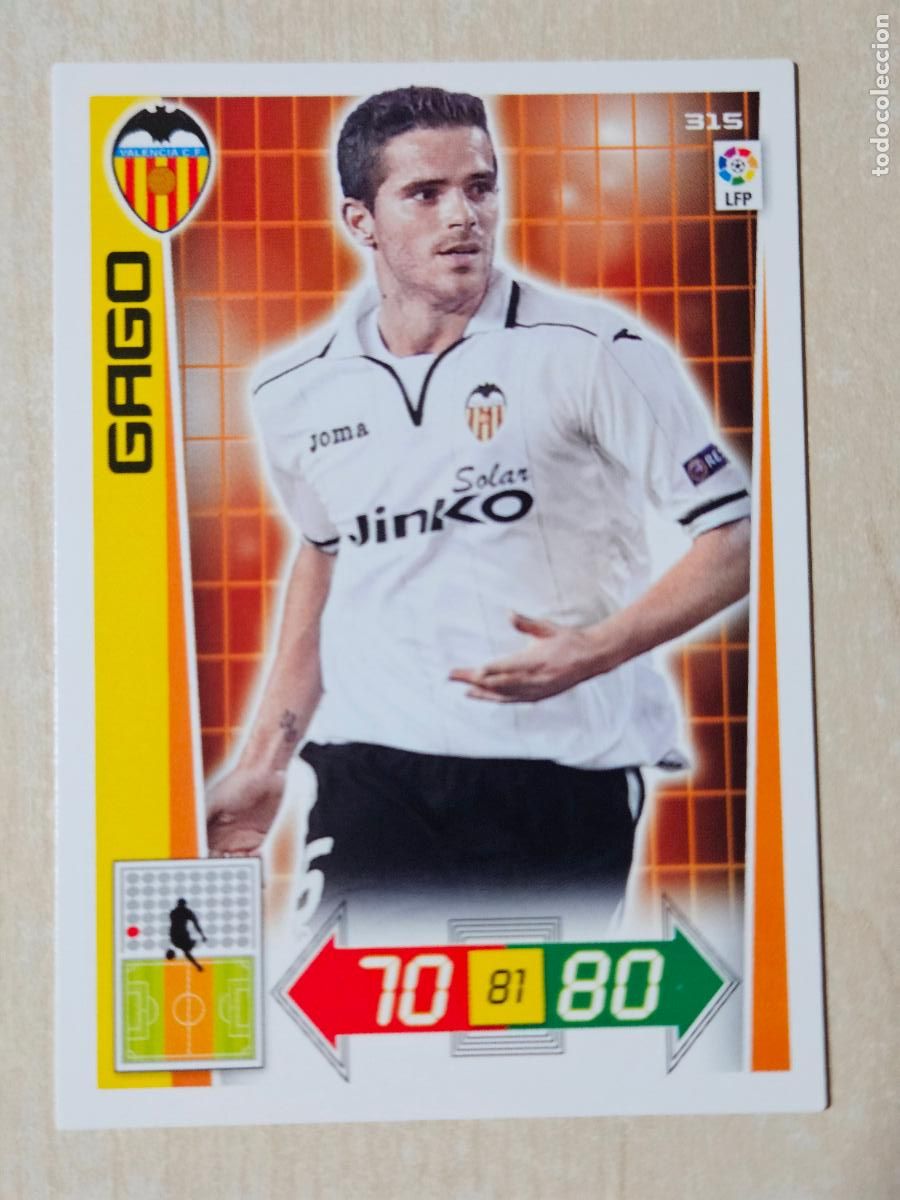 Cromos de f&uacute;tbol: FICHA N&ordm; 315 GAGO - ADRENALYN 12 13 - PANINI 2012 -13 - CROMO - VALENCIA