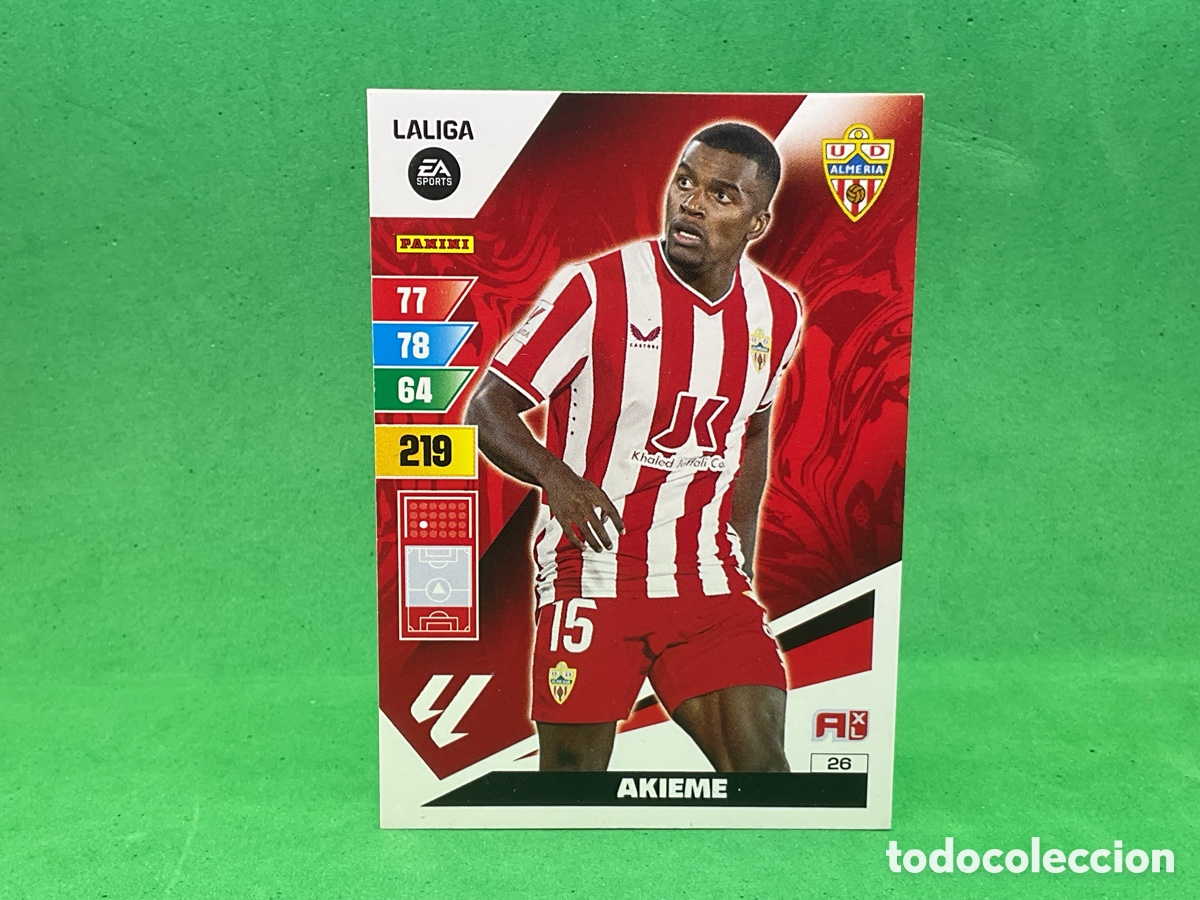 Cromos de f&uacute;tbol: N&ordm; 26. AKIEME. UD ALMERIA. LA LIGA 2023/2024. ADRENALYN XL TRADING CARD GAME. PANINI.