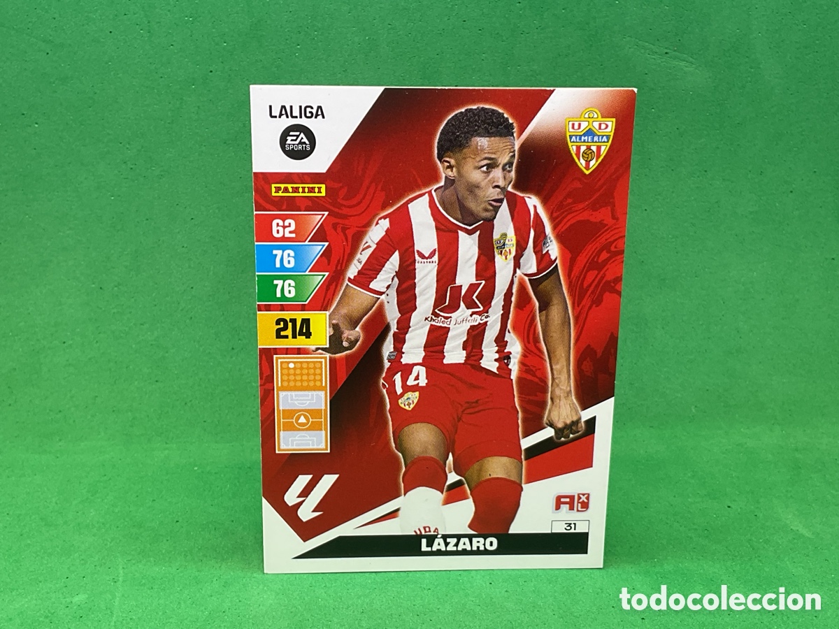 Cromos de f&uacute;tbol: N&ordm; 31. LAZARO . UD ALMERIA. LA LIGA 2023/2024. ADRENALYN XL TRADING CARD GAME. PANINI.