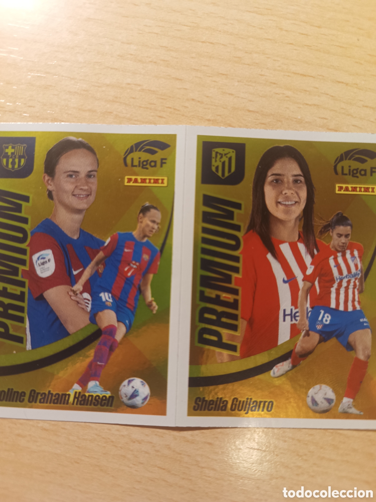 Cromos de f&uacute;tbol: 2 CROMOS PREMIUM LIMITADA CAROLINE GRAHAM HANSEN BAR&Ccedil;A SHEILA GUIJARRO ATL&Eacute;TICO - LIGA F 2024 23 24
