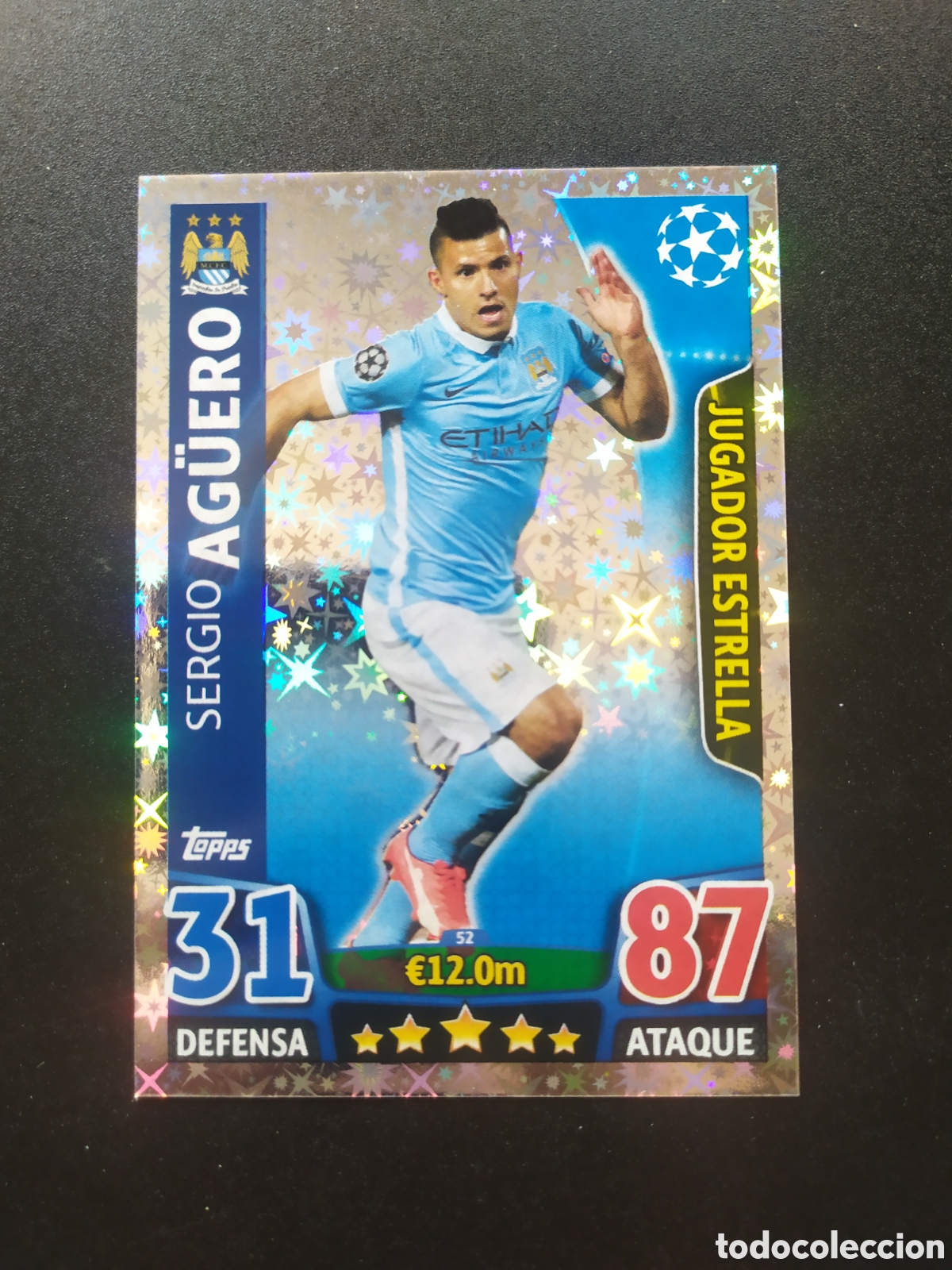 Cromos de f&uacute;tbol: UEFA Champions match attax topps 2015 2016 15 16 Ag&uuml;ero jugador estrella n&deg; 52 Manchester City