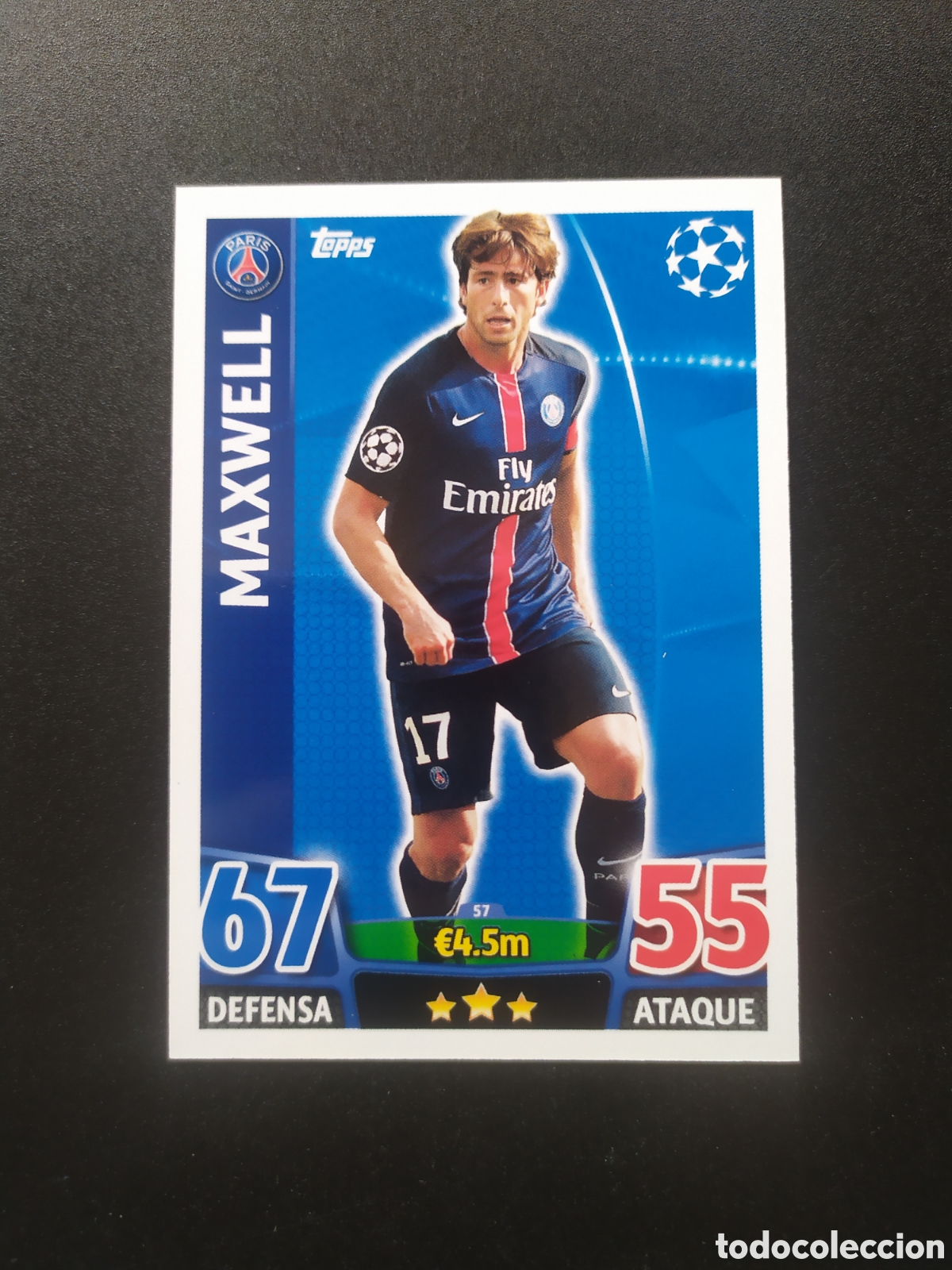 Cromos de f&uacute;tbol: UEFA Champions match attax topps 2015 2016 15 16 Maxwell n&deg; 57 Paris Saint-Germain