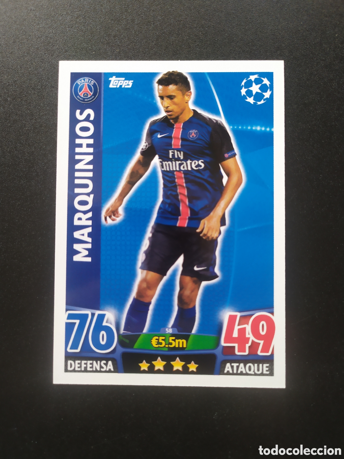 Cromos de f&uacute;tbol: UEFA Champions match attax topps 2015 2016 15 16 Marquinhos n&deg; 58 Paris Saint-Germain