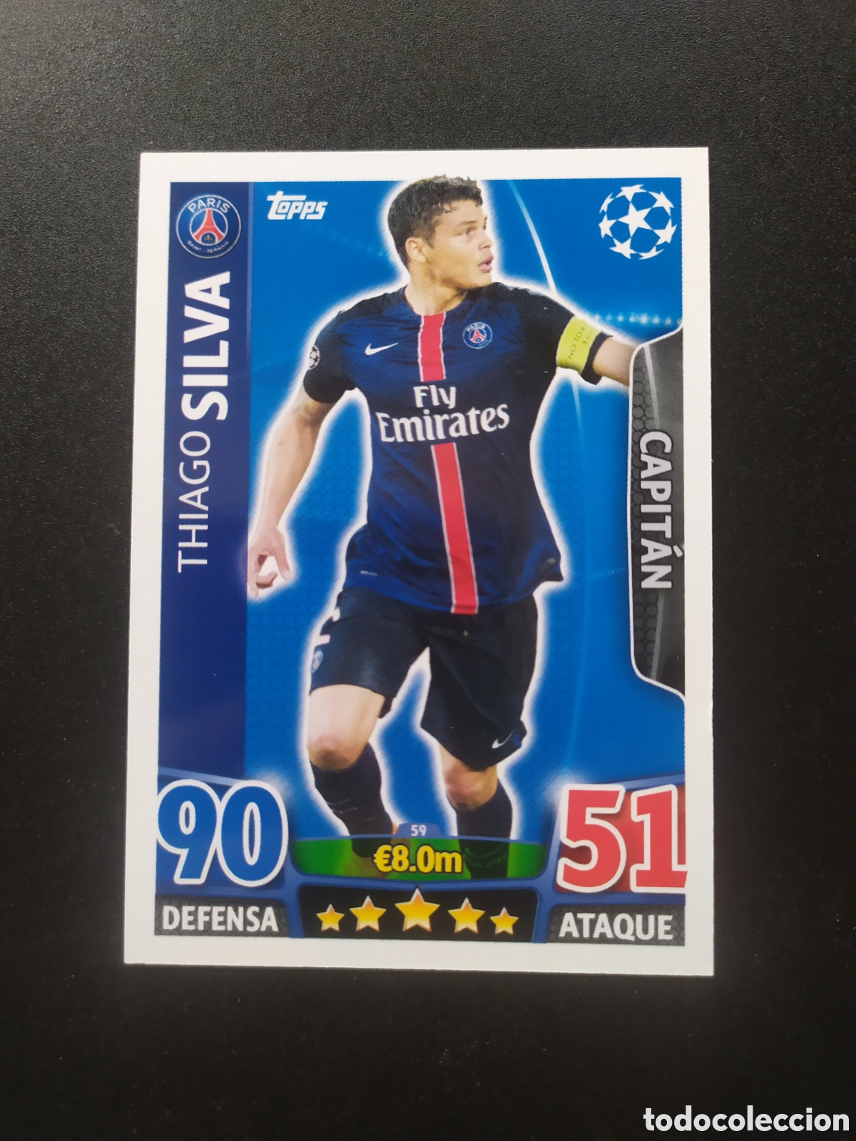Cromos de f&uacute;tbol: UEFA Champions match attax topps 2015 2016 15 16 Thiago Silva n&deg; 59 Paris Saint-Germain