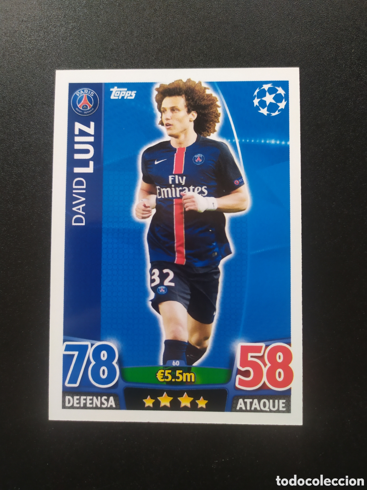 Cromos de f&uacute;tbol: UEFA Champions match attax topps 2015 2016 15 16 David Luiz n&deg; 60 Paris Saint-Germain
