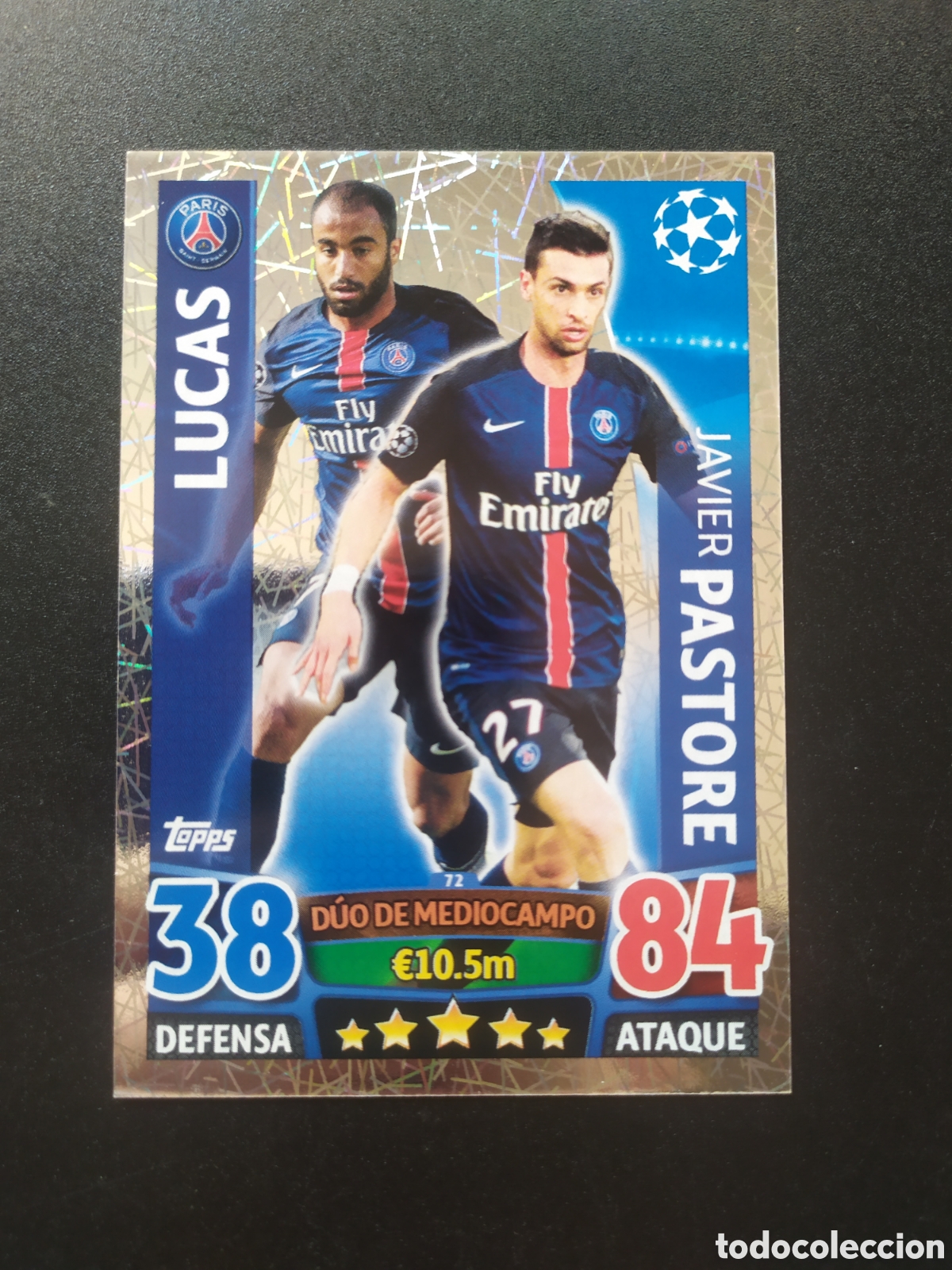 Cromos de f&uacute;tbol: UEFA Champions match attax topps 2015 2016 15 16 Lucas Moura Pastore n&deg; 72 Paris Saint-Germain