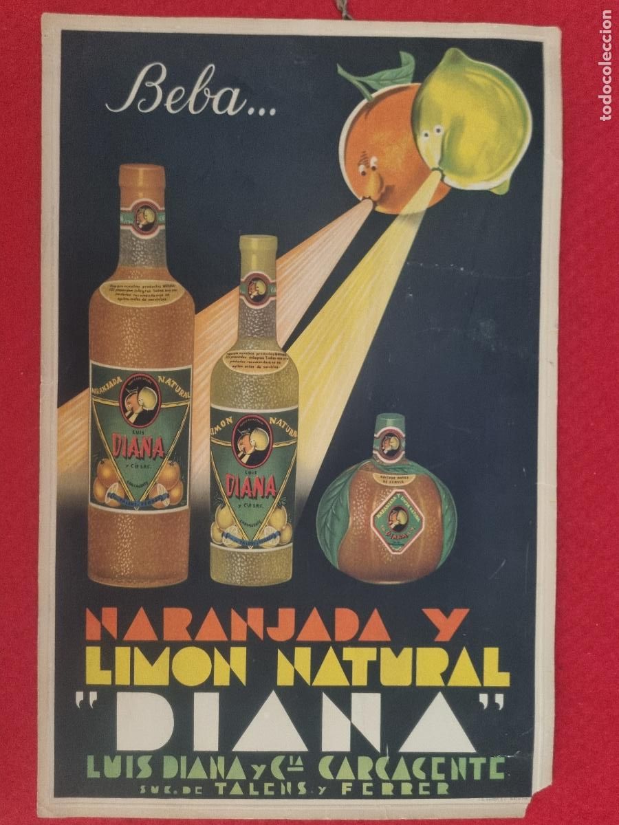 Cromos de f&uacute;tbol: CARTEL PUBLICIDAD NARANJADA Y LIMON NATURAL DIANA CARCAGENTE VALENCIA ANTIGUO ORIGINAL 2&ordm;