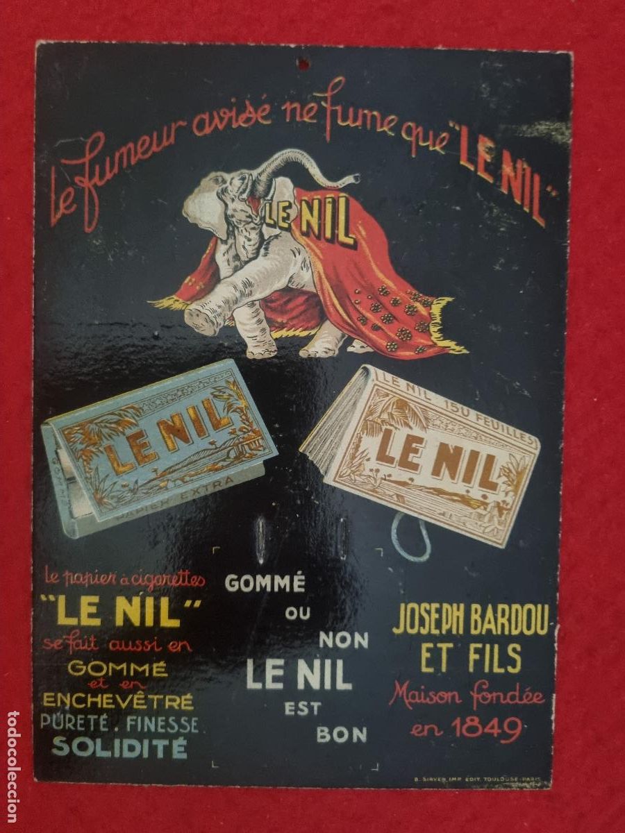 Cromos de f&uacute;tbol: CARTEL PUBLICIDAD PAPEL DE FUMAR ELEFANTE LE NIL CARTON DURO FRANCIA ANTIGUO ORIGINAL 2&ordm;