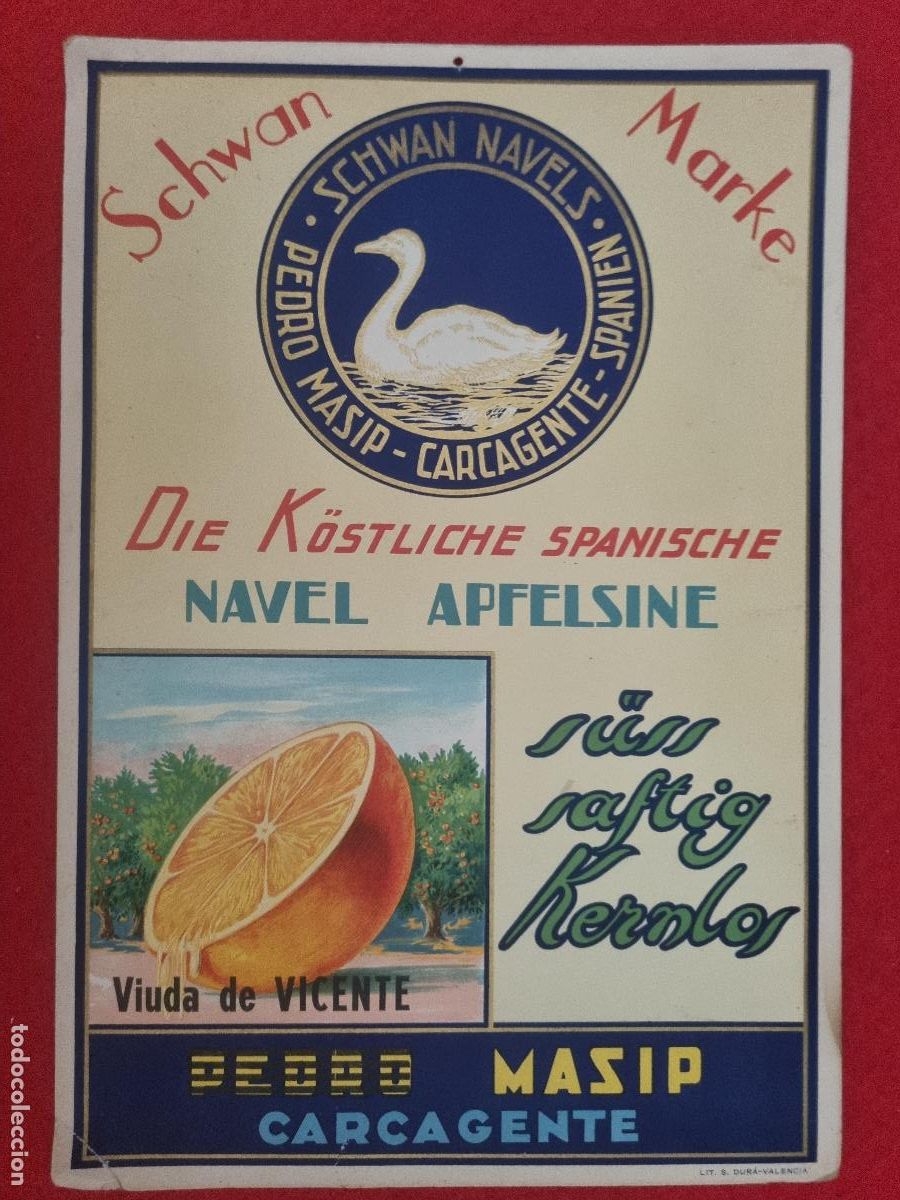 Cromos de f&uacute;tbol: CARTEL PUBLICIDAD NARANJAS NAVEL PEDRO MASIP CARCARGENTE VALENCIA ANTIGUO ORIGINAL 2&ordm;