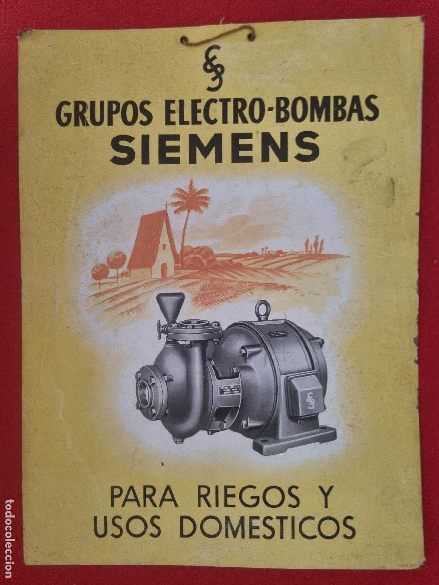 Cromos de f&uacute;tbol: CARTEL PUBLICIDAD BOMBAS SIEMENS PARA RIEGOS Y USOS DOMESTICOS VALENCIA CARTON ORIGINAL 2&ordm;