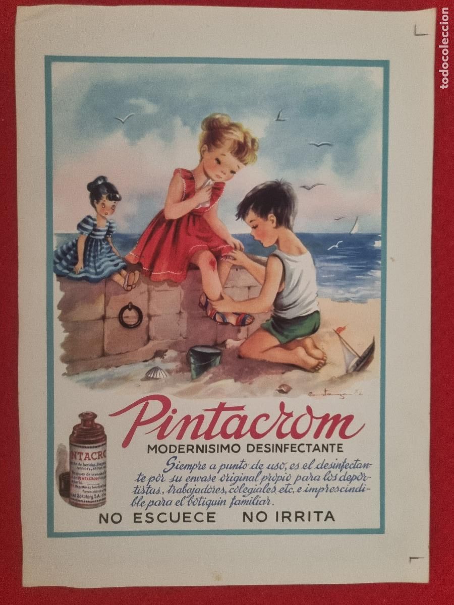 Cromos de f&uacute;tbol: CARTEL PUBLICIDAD FARMACIA PINTACROM PARA ROZADURAS DESINFECTANTE PAPEL ORIGINAL 2&ordm;