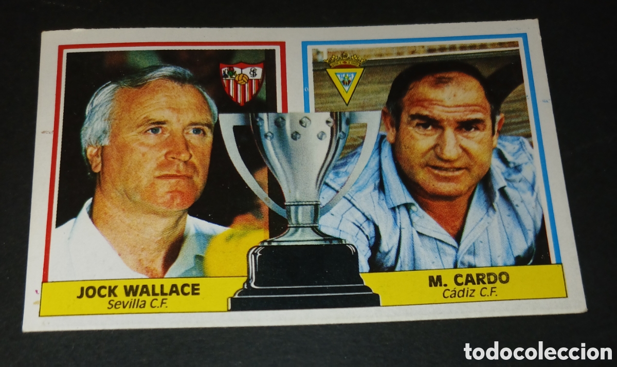 Cromos de f&uacute;tbol: Cromo entrenadores Jock Wallace Sevilla C.F. y M. Cardo C&aacute;diz C.F. Liga 86/87 Este sin pegar