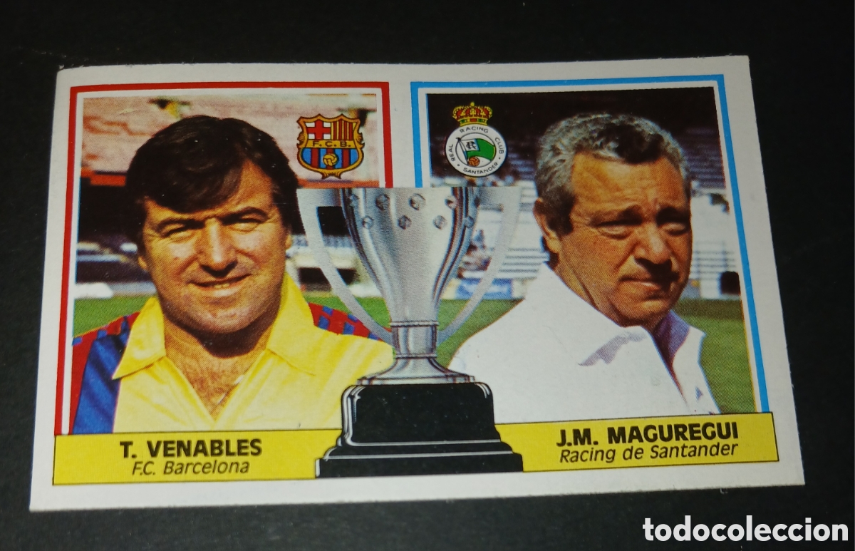 Cromos de f&uacute;tbol: Cromo entrenadores T. Venables F.C. Barcelona y J.M. Maguregui Racing Santander 86/87 Este sin pegar