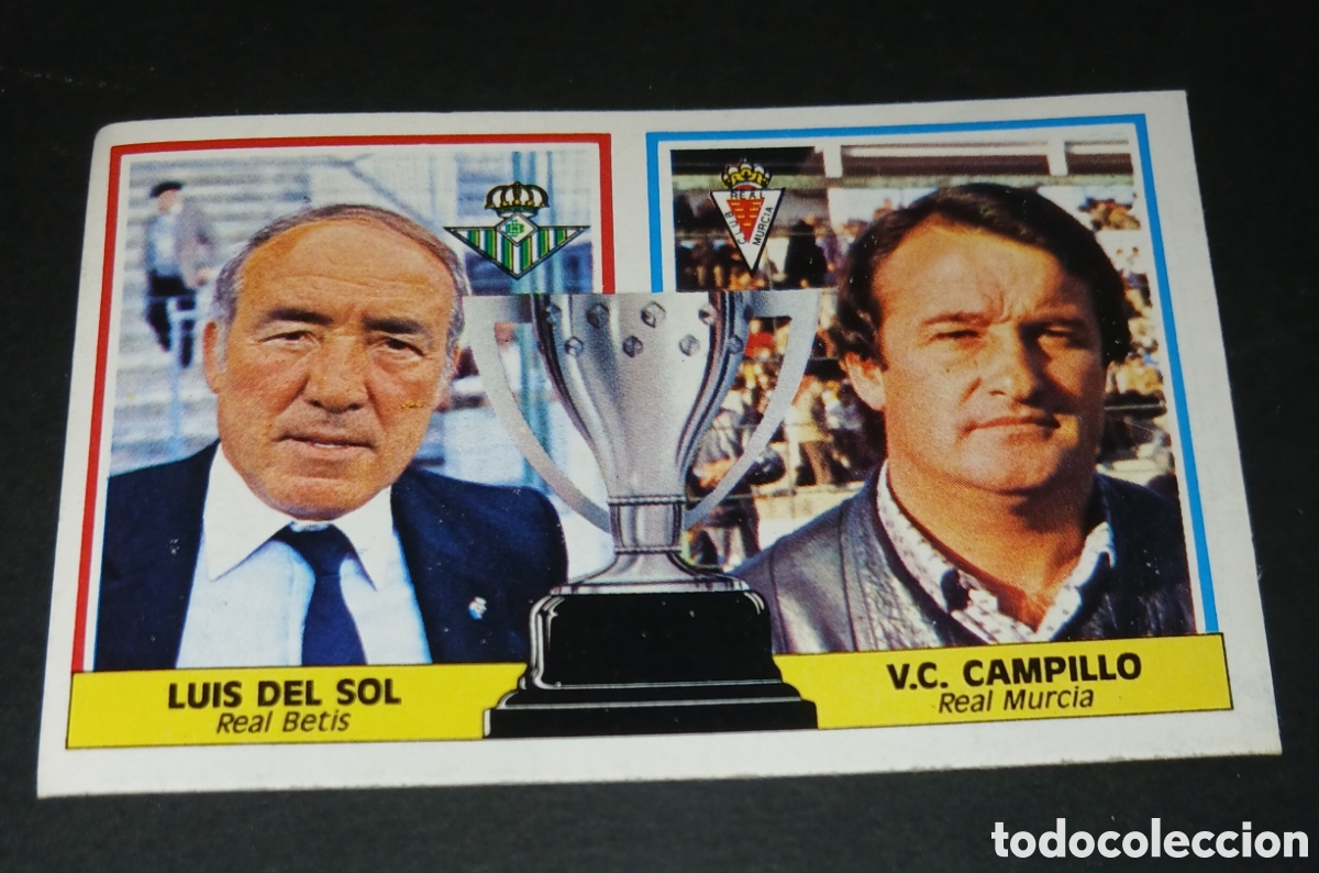Cromos de f&uacute;tbol: Cromo entrenadores Luis Del Sol Real Betis y V.C. Campillo Real Murcia Liga 86/87 Este sin pegar